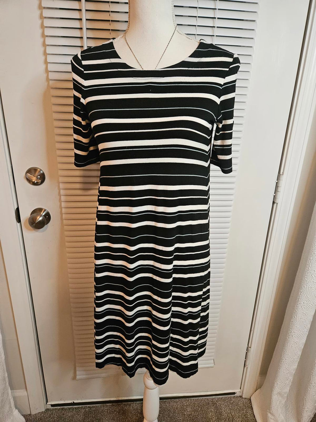 Loft Striped Dress - Black & White with Gray Pinstripe #H42