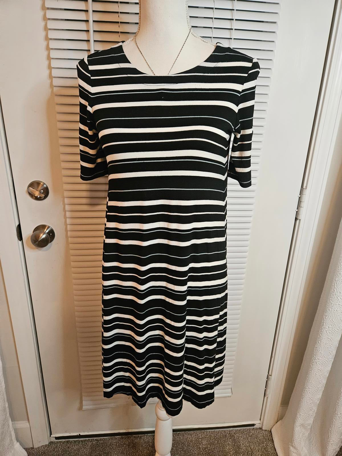 Loft Striped Dress - Black & White with Gray Pinstripe #H42