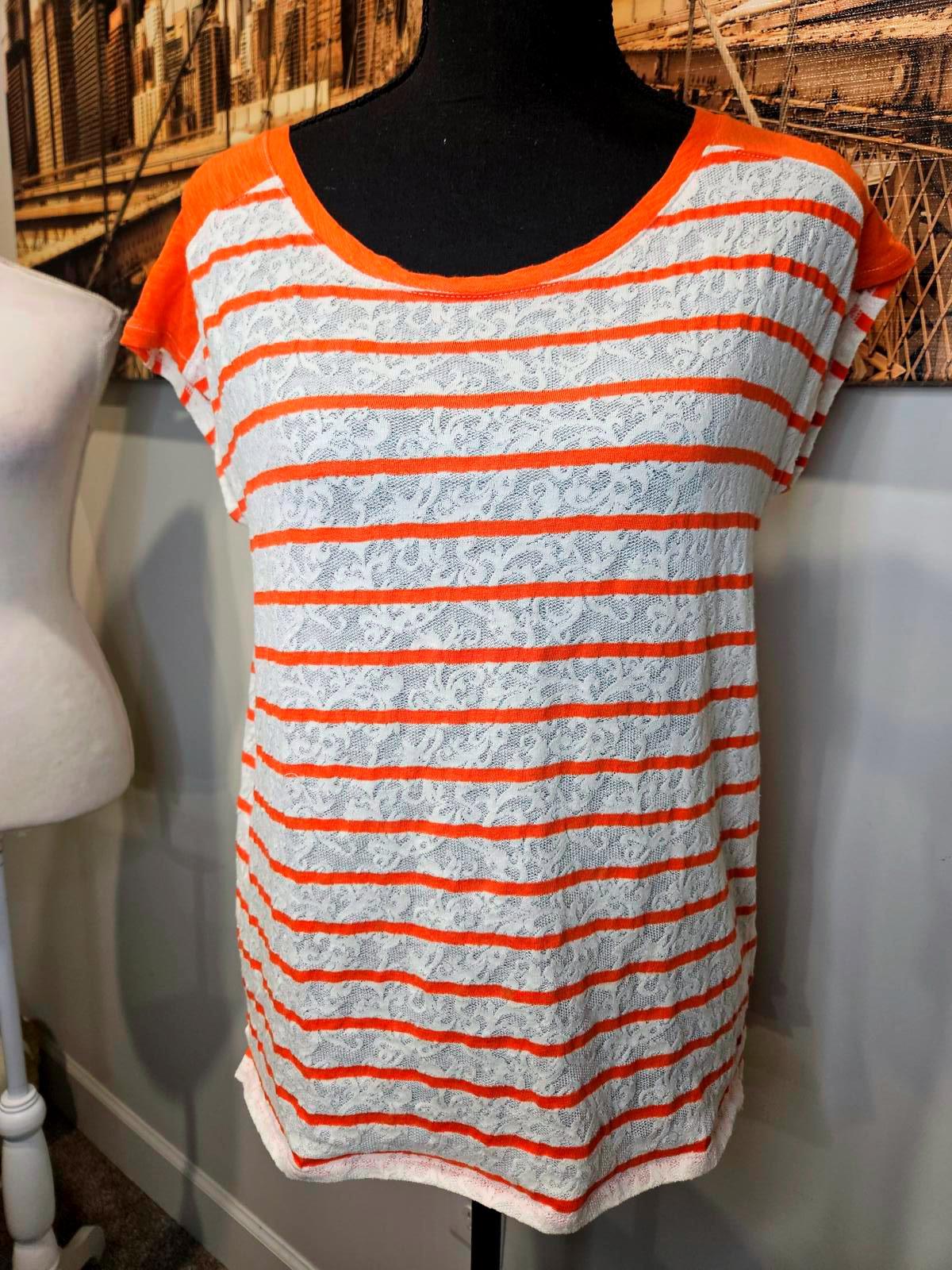 Lucky Brand Women's Striped Lace Short Sleeve T-Shirt Size S 480