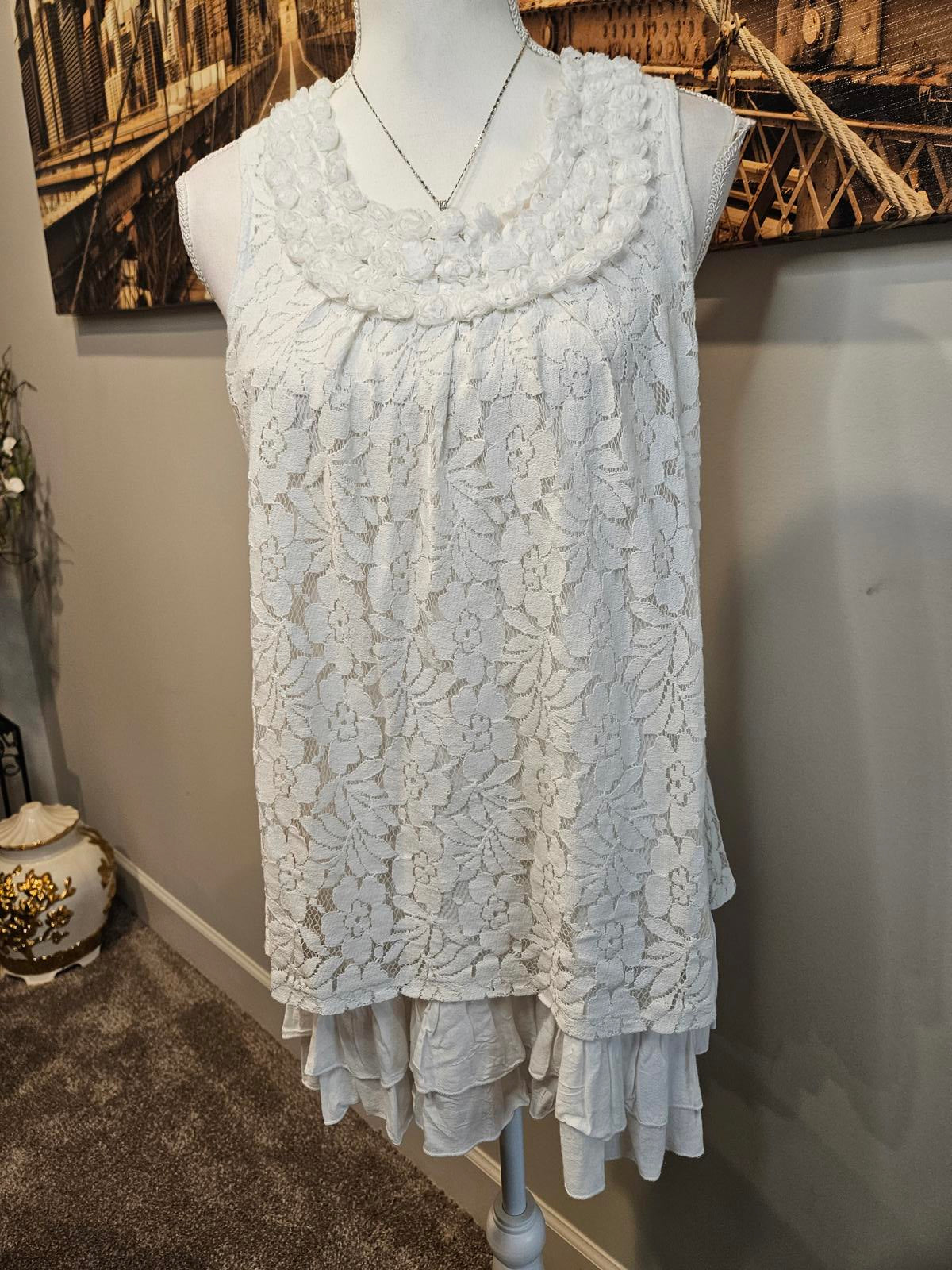 Mystree Elegant Floral Lace Tank Top - Size S #281