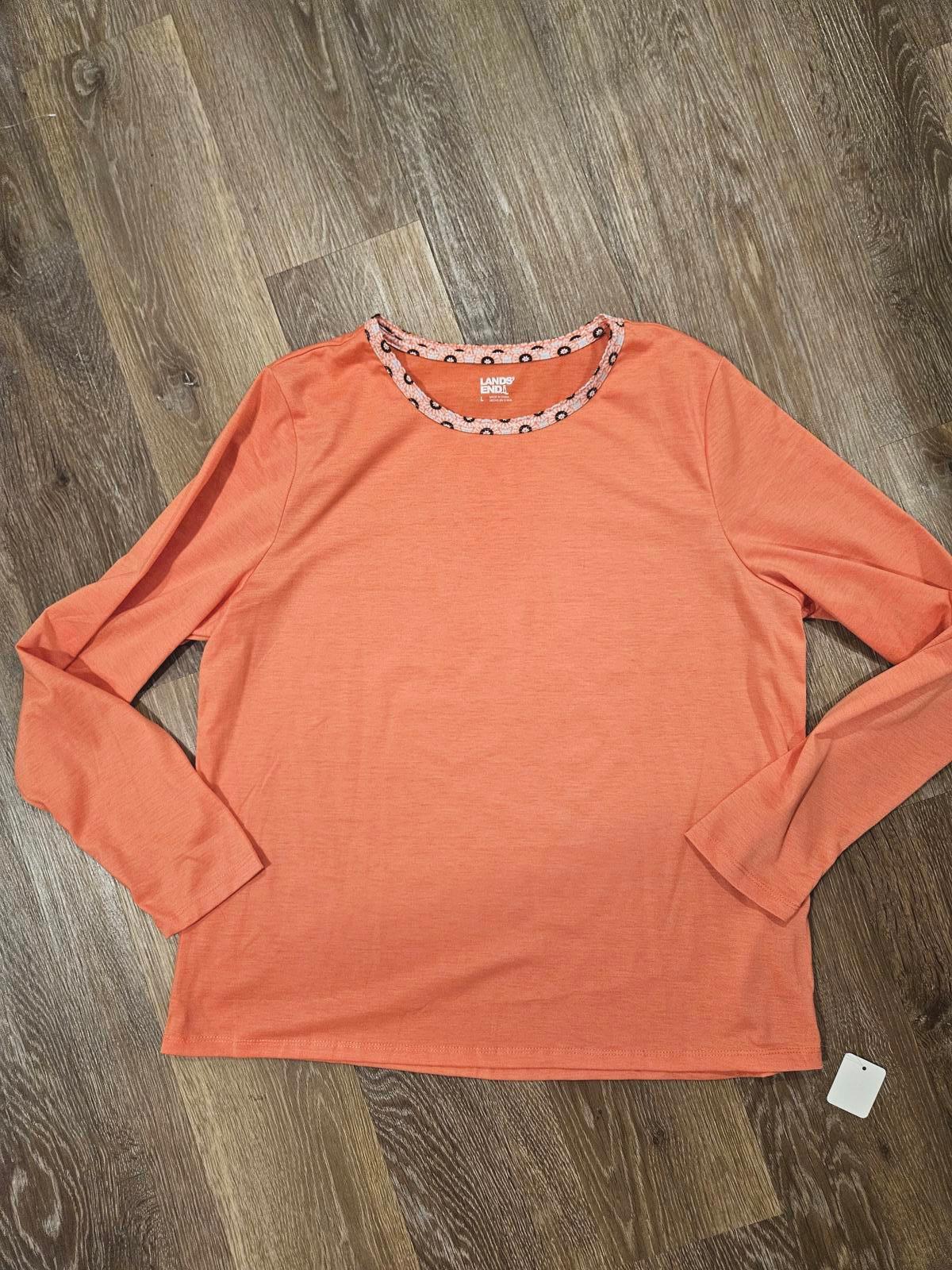 Land's End Coral Long Sleeve Top with Decorative Collar 1040