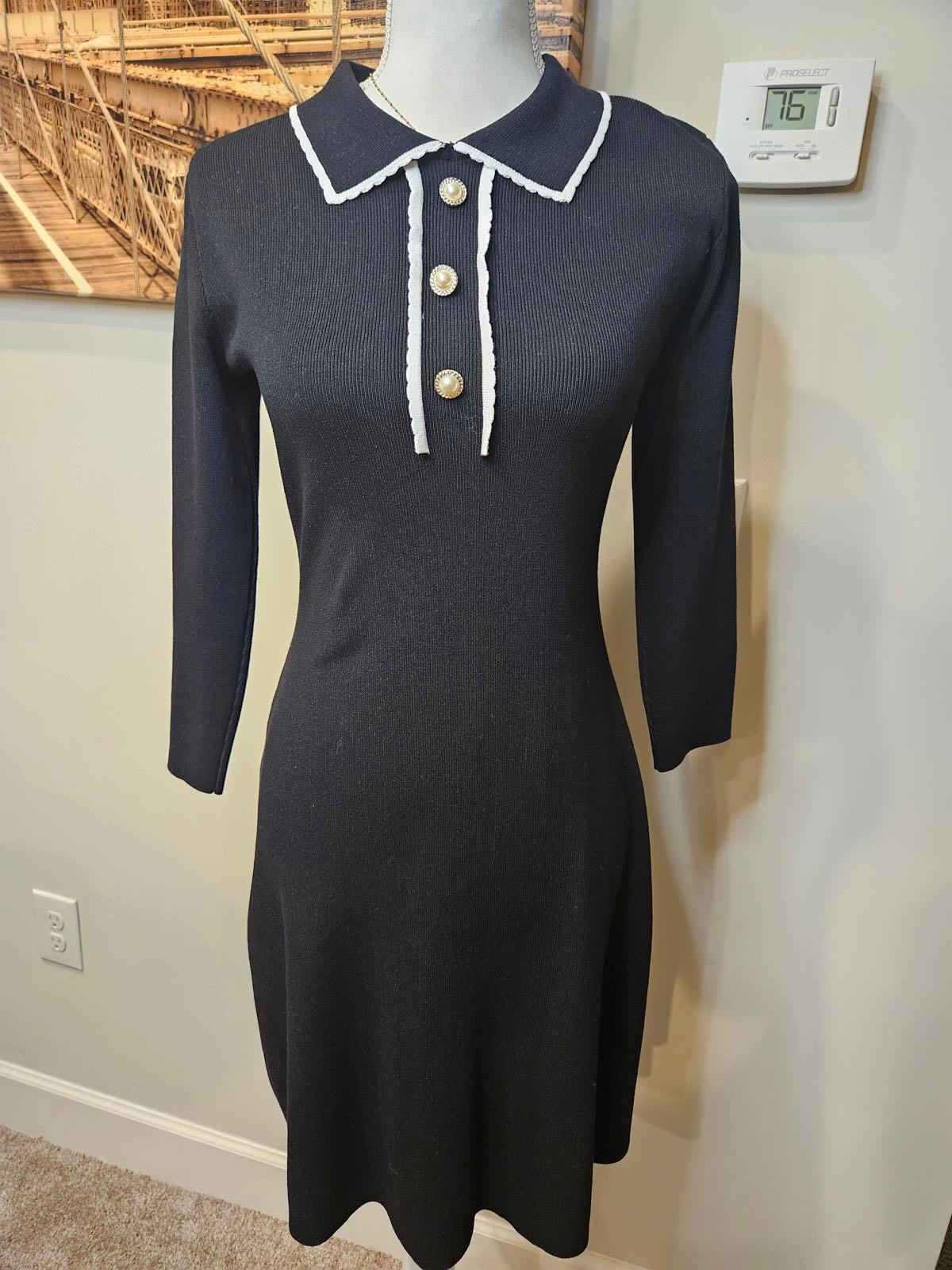 Nanette Lapore Knit Dress with Pearl Buttons & Collared Neckline H5