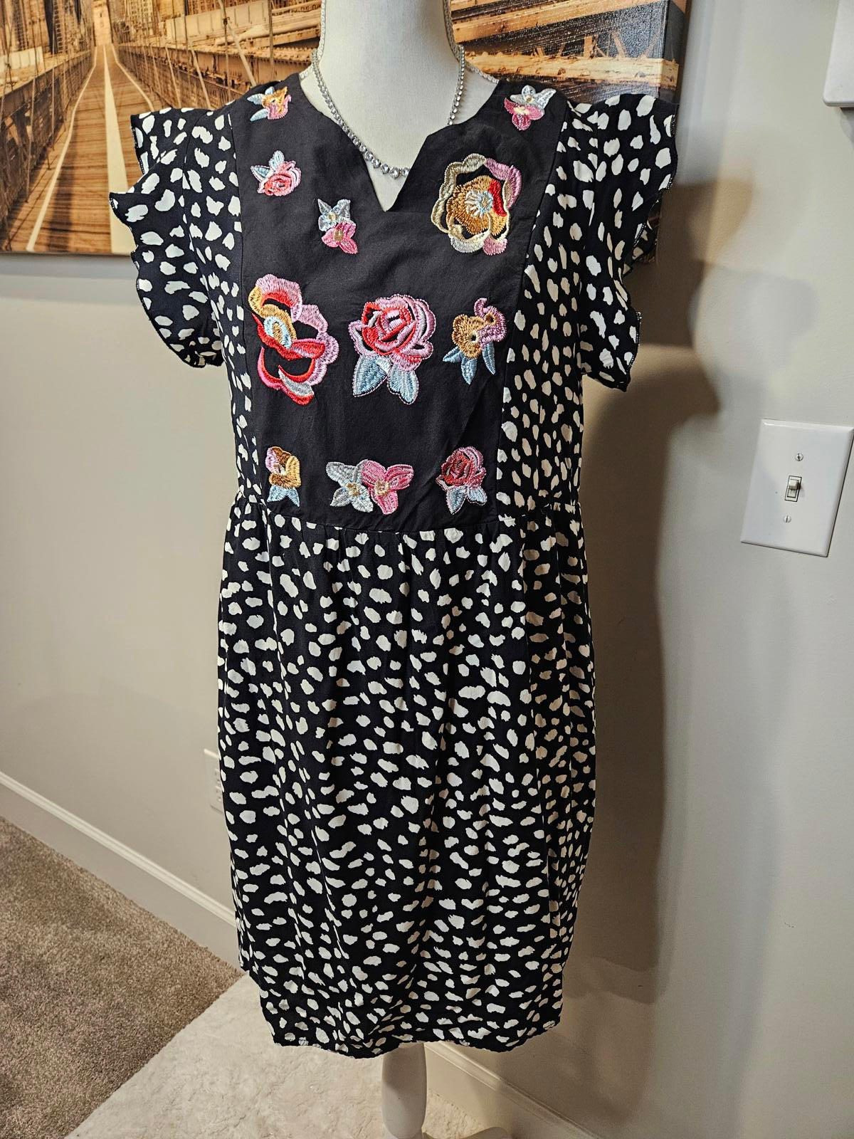 Kirundo Floral Embroidered Polka Dot Dress #190