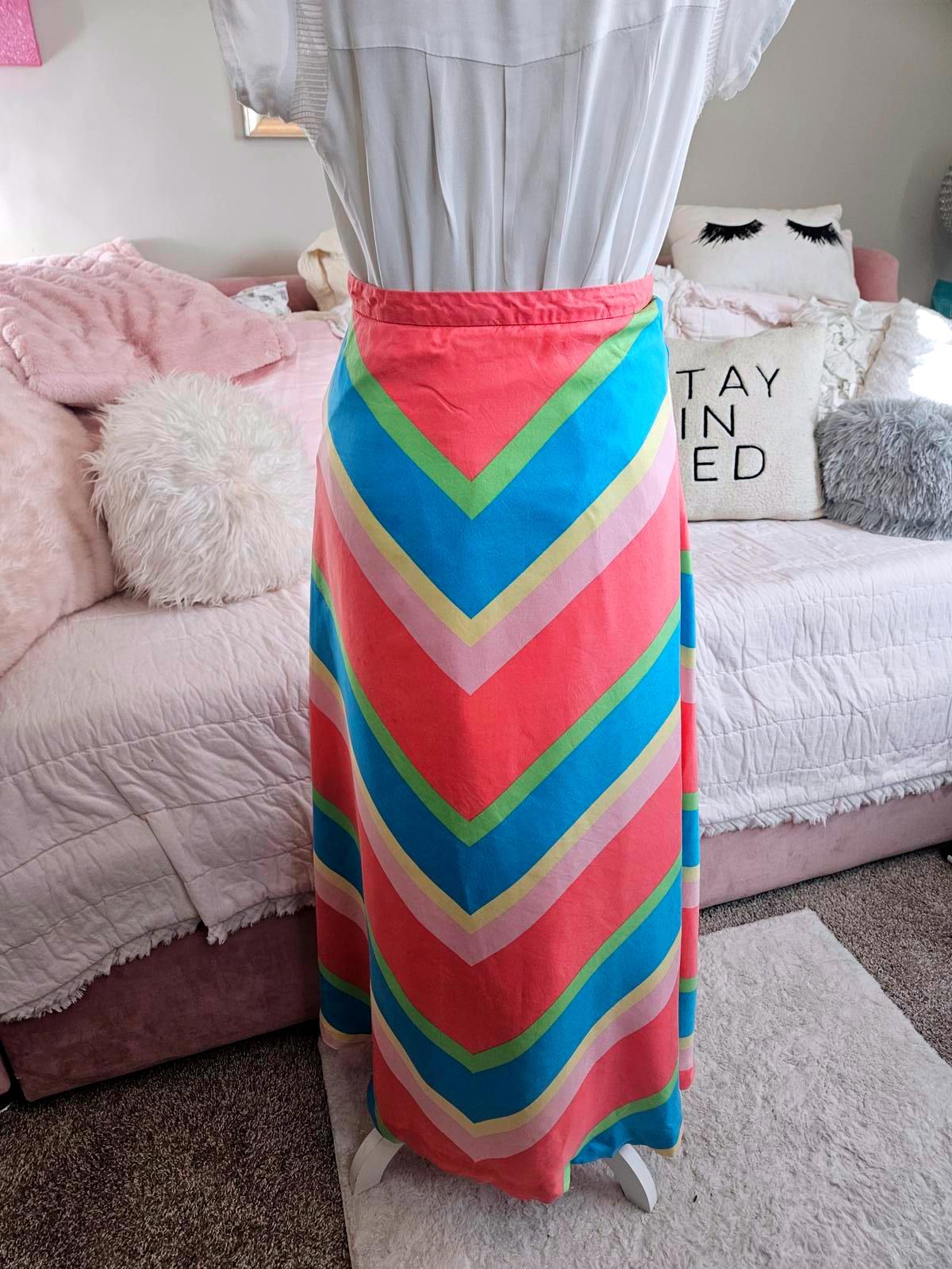 Lilly Pulitzer 100% Silk Colorful Chevron Maxi Skirt