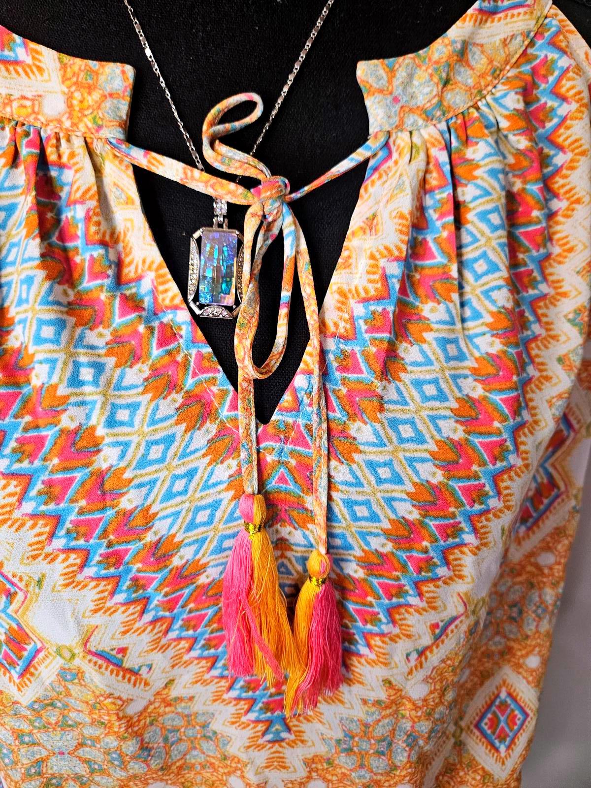 Nwot Rose + Olive Boho Style Top with Tassels #722