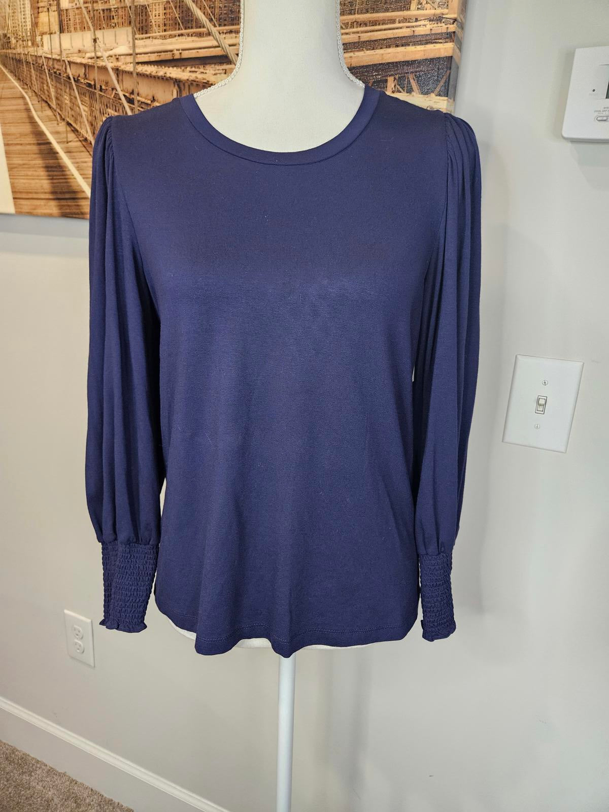 Nwt 1 State Navy Blue Long Sleeve Top with Smocked Cuffs #738