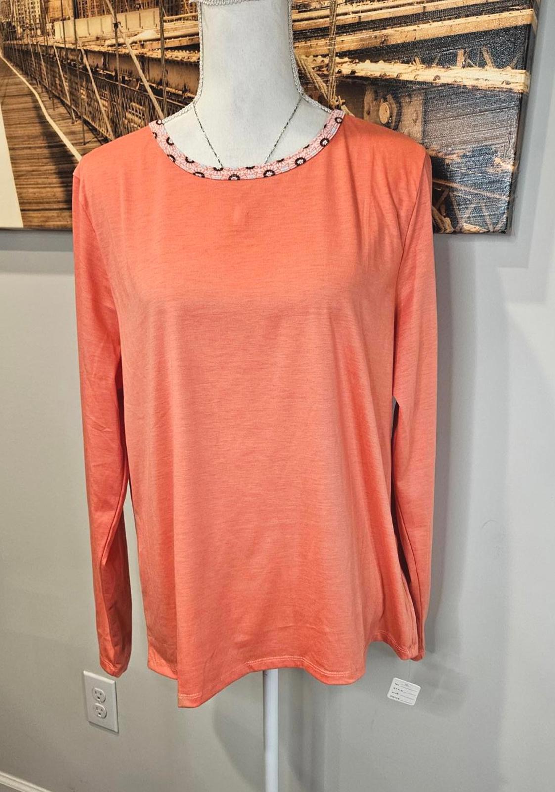 Land's End Coral Long Sleeve Top with Decorative Collar 1040