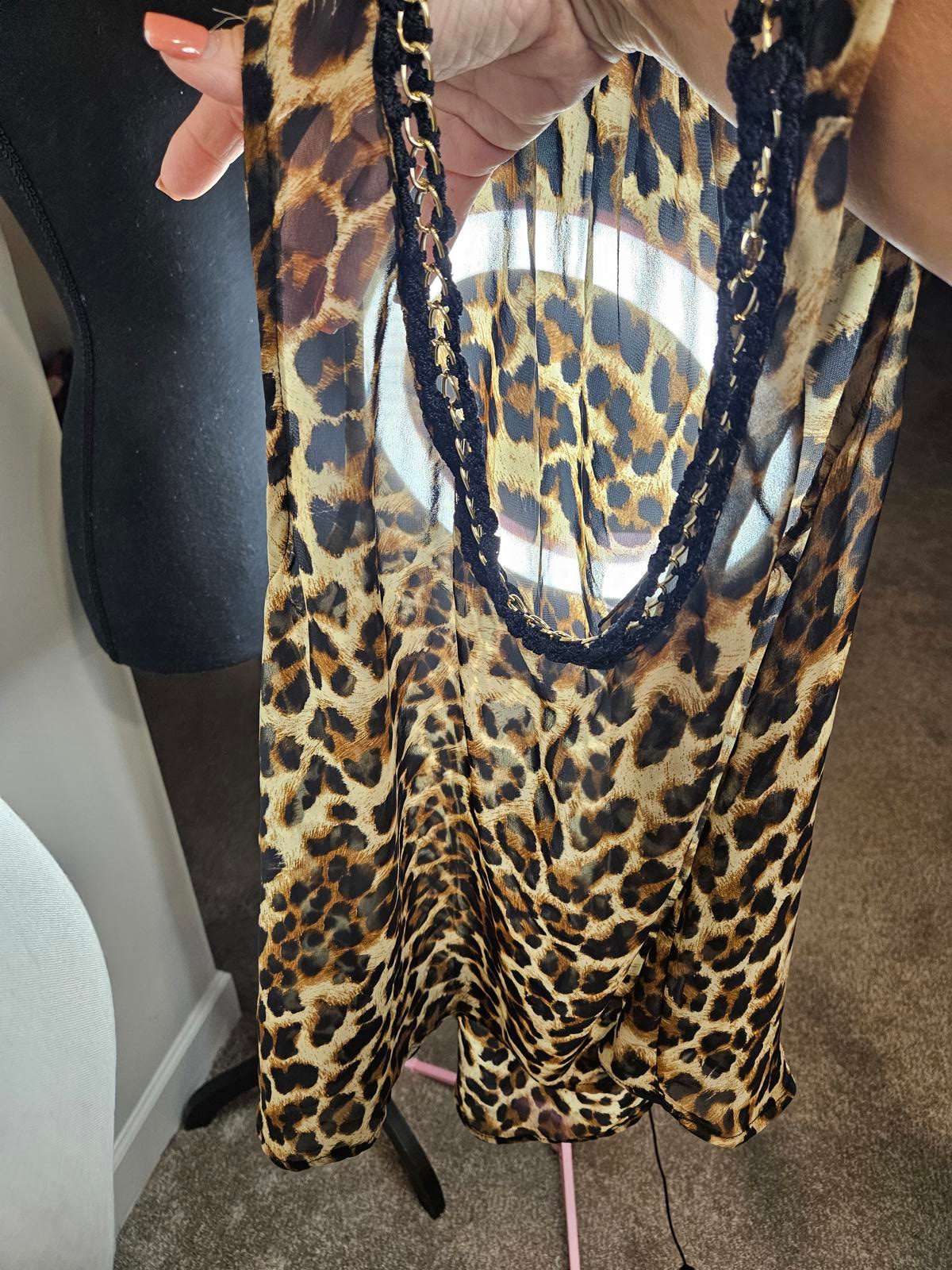Mauve Leopard Print Sleeveless Top with Chain Detail #643