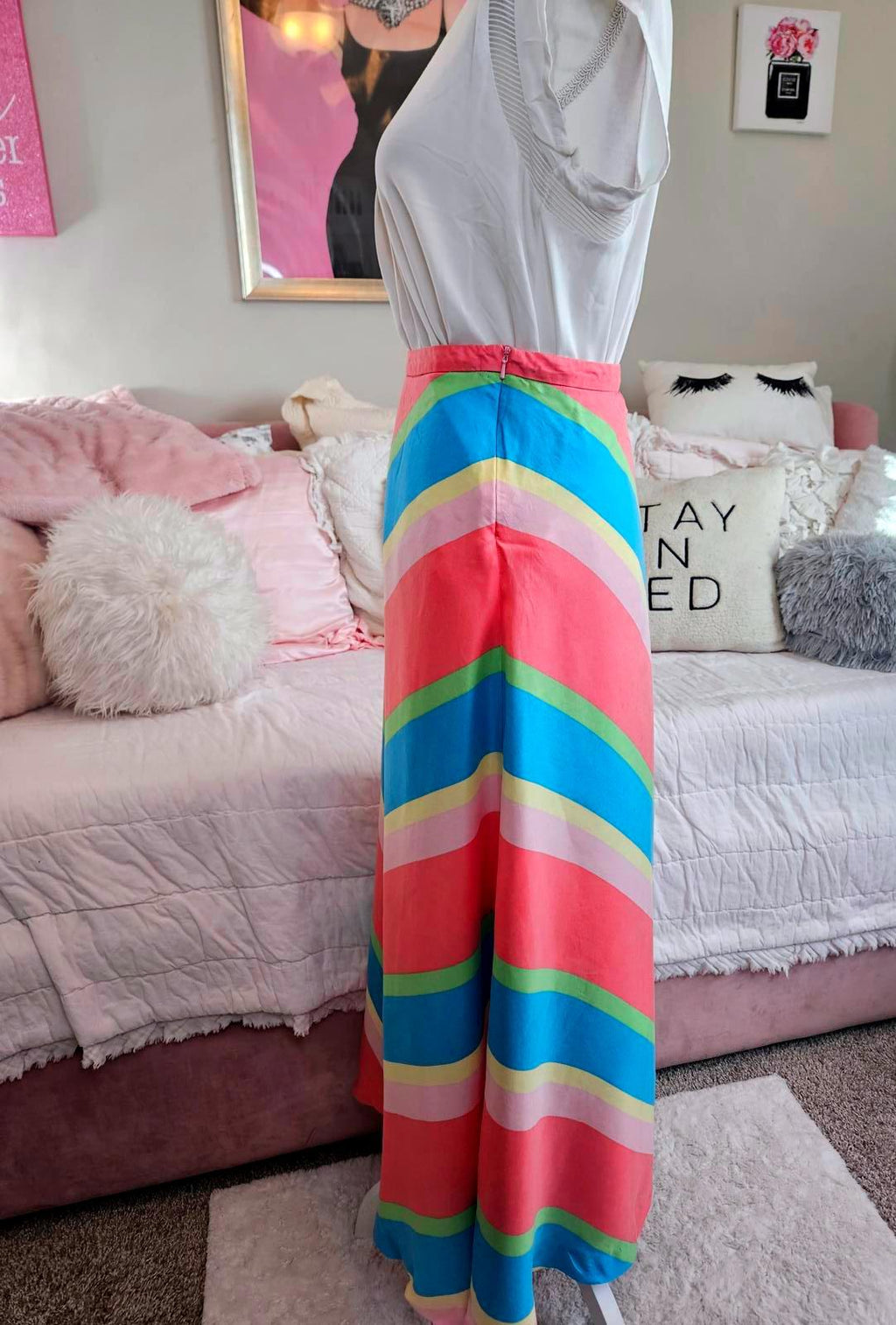 Lilly Pulitzer 100% Silk Colorful Chevron Maxi Skirt