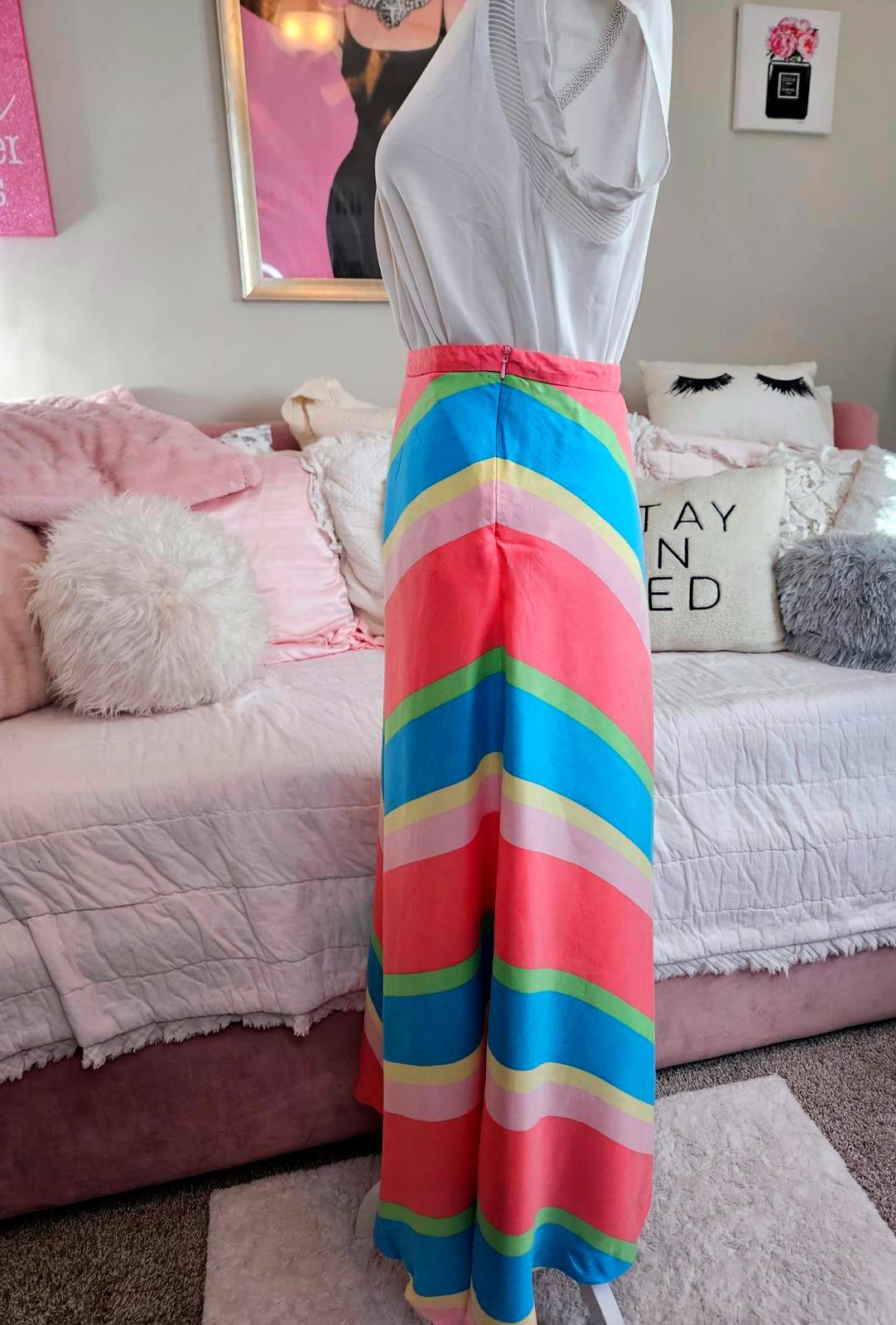 Lilly Pulitzer 100% Silk Colorful Chevron Maxi Skirt