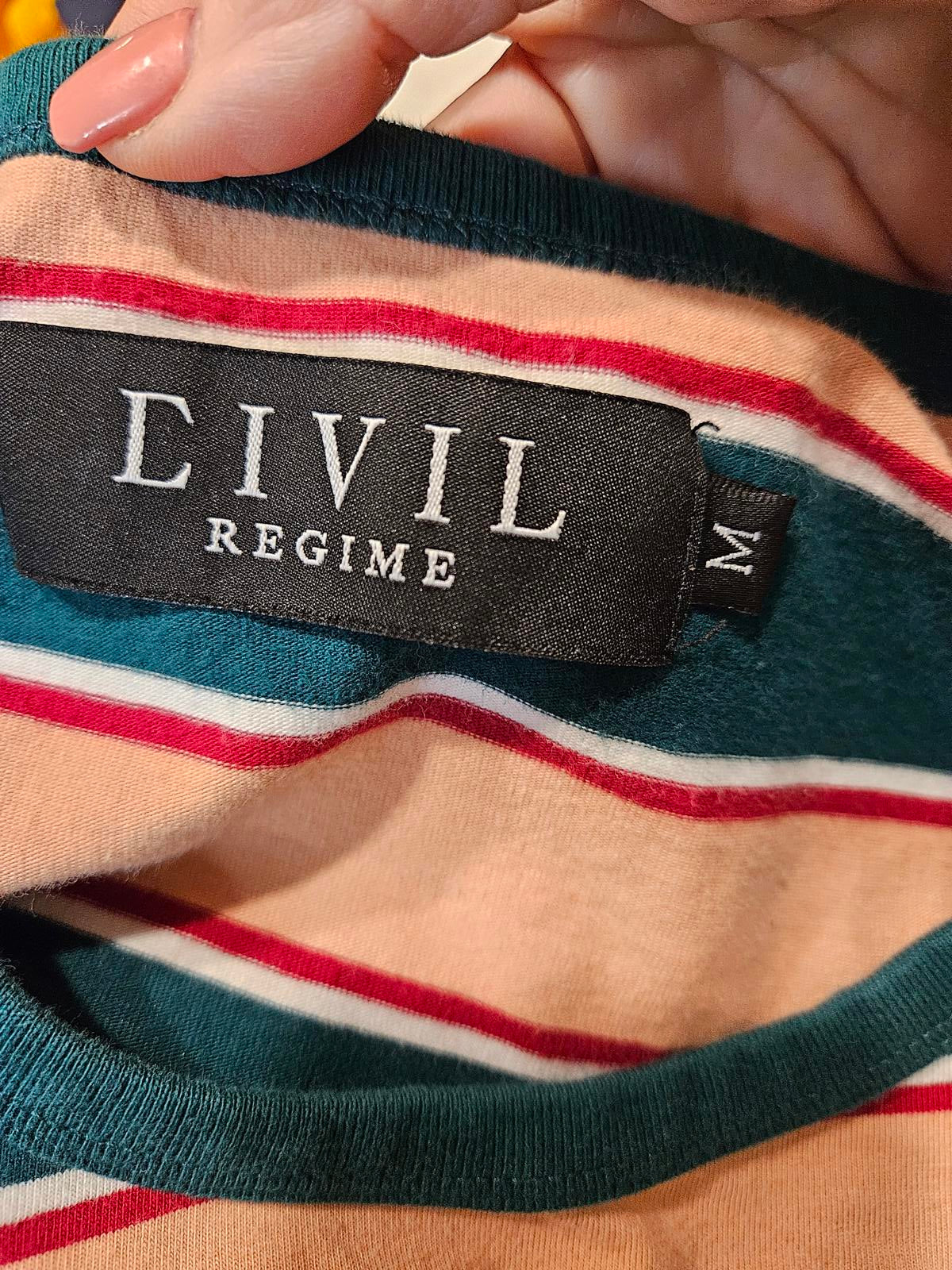 Men's Civil Regime Long Sleeve Striped Crew Neck Tee #571