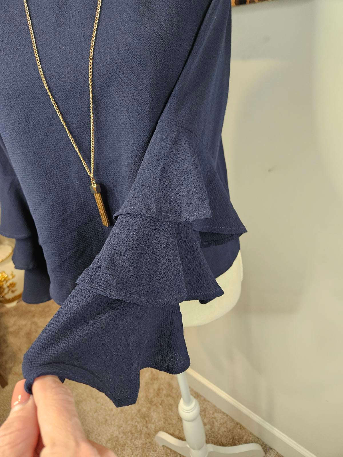 Nwot Meraki Chic Navy Ruffle Sleeve Top #766