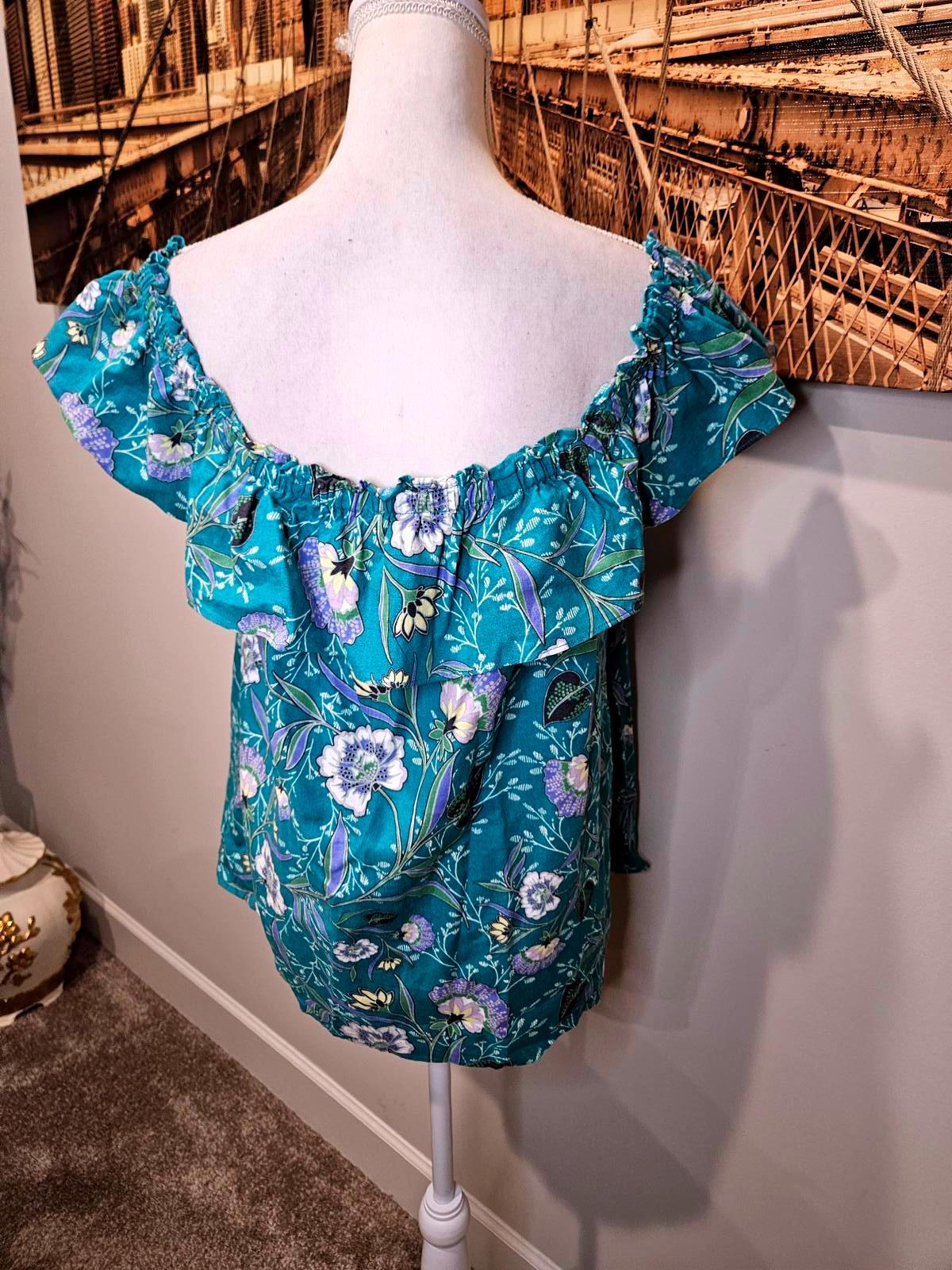 LOFT Linen Floral Off-Shoulder Blouse - Size L 1123