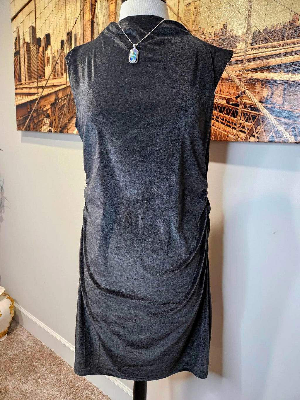Nwt A new Day Black Sleeveless Dress with Draped Detail B3