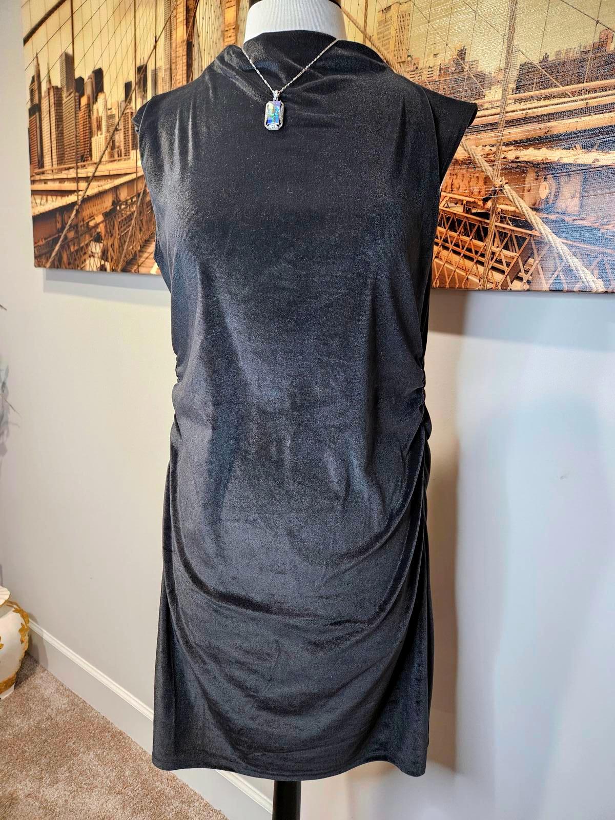 Nwt A new Day Black Sleeveless Dress with Draped Detail B3