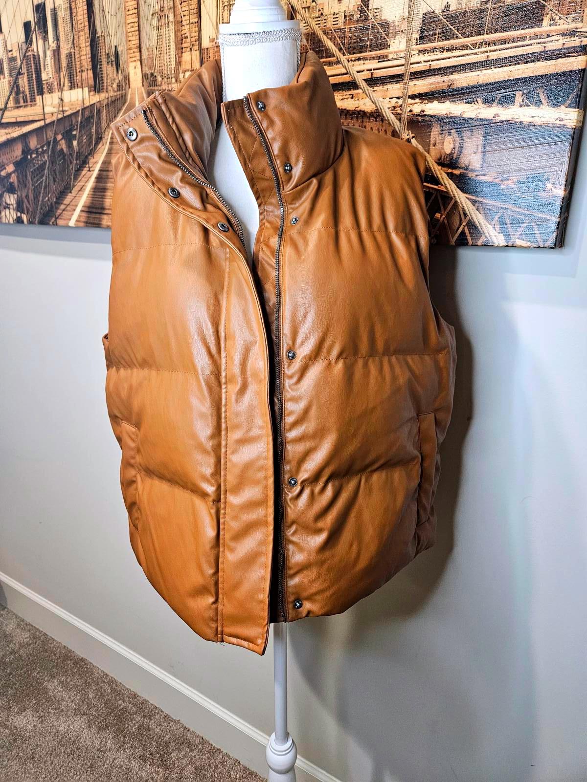 Nwt A New Day Brown Puffer  Faux Leather Vest