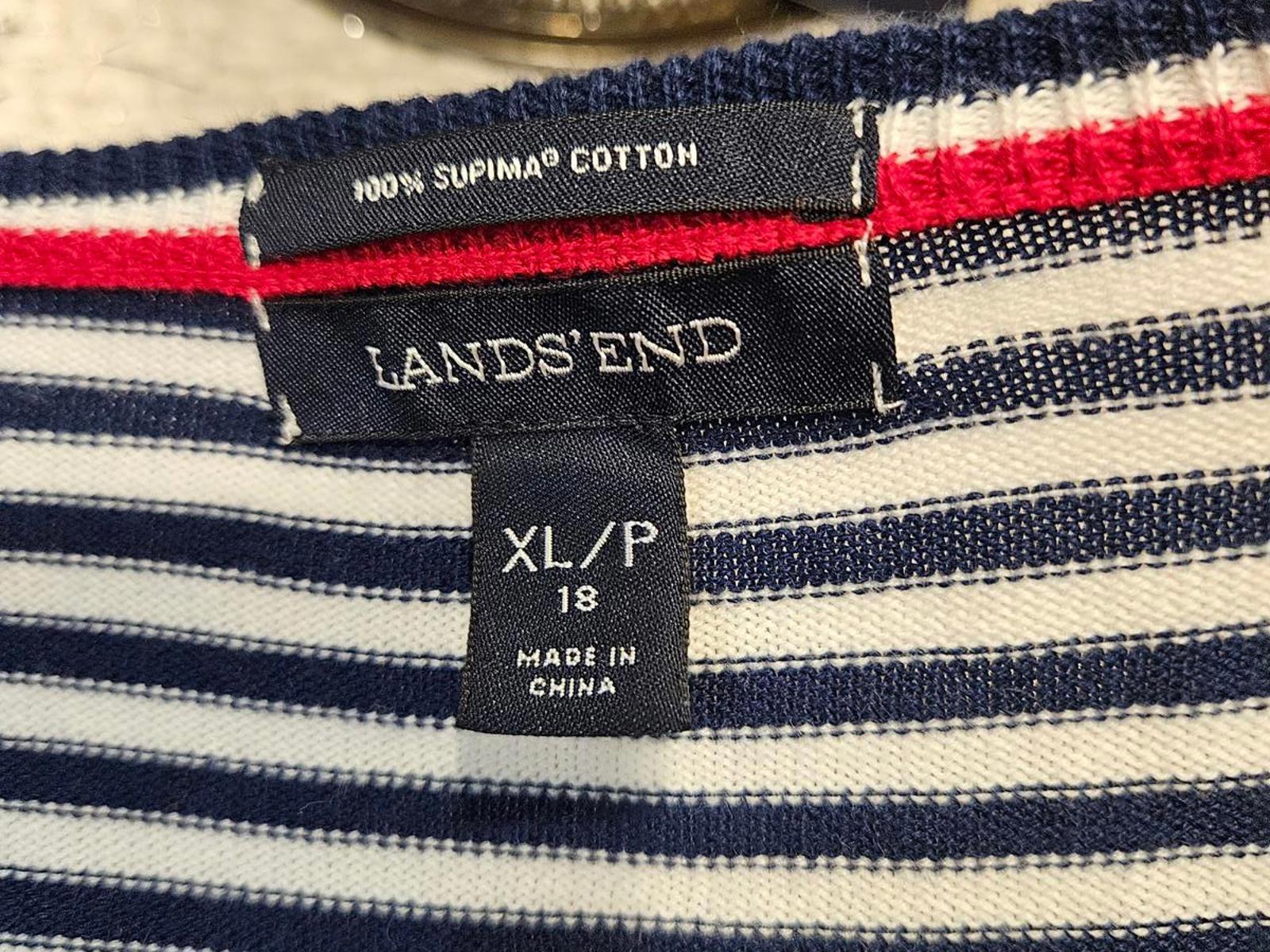 Lands' End  Striped SuPima Cotton Cardigan Sweater XL 1145