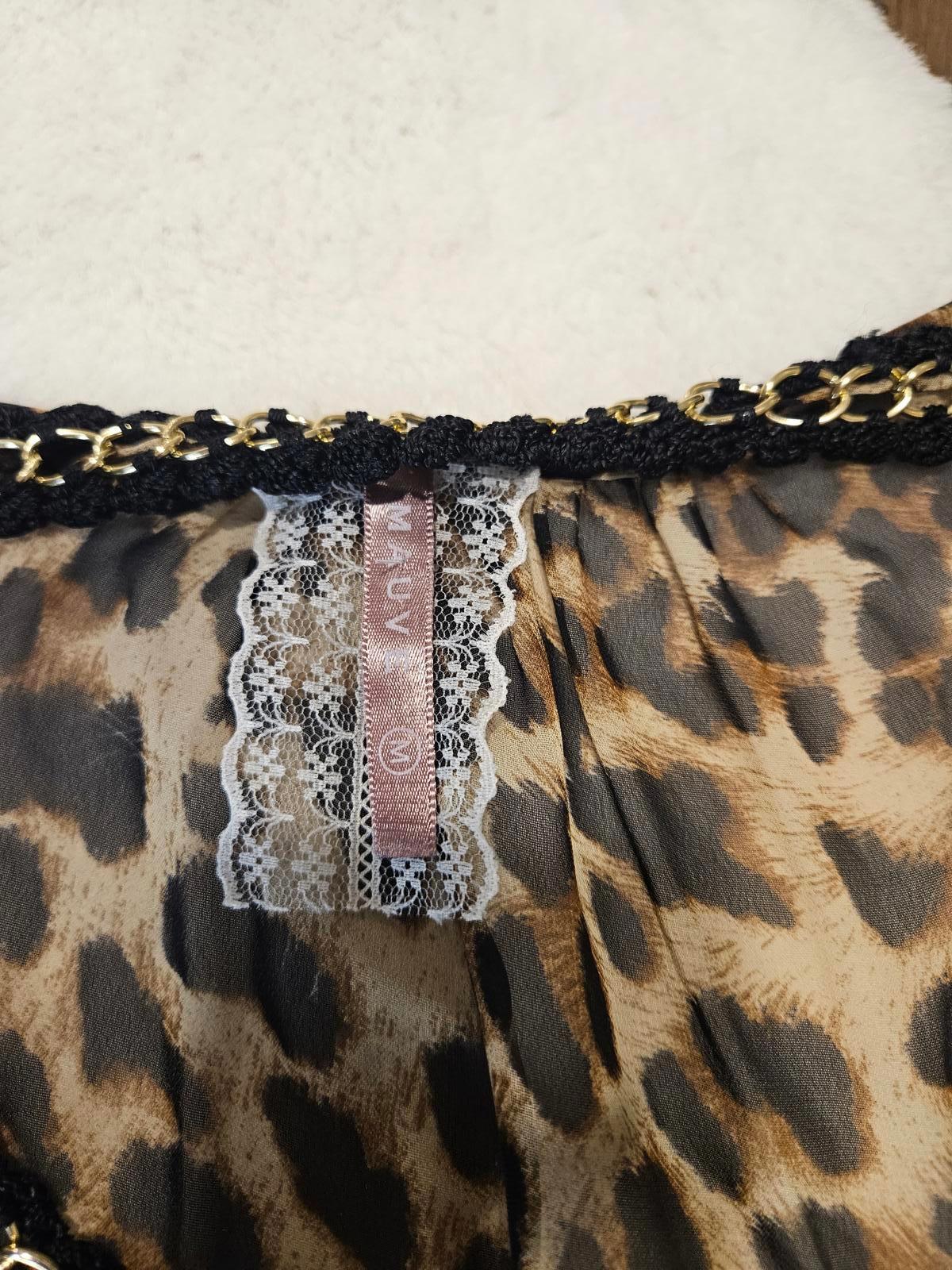 Mauve Leopard Print Sleeveless Top with Chain Detail #643