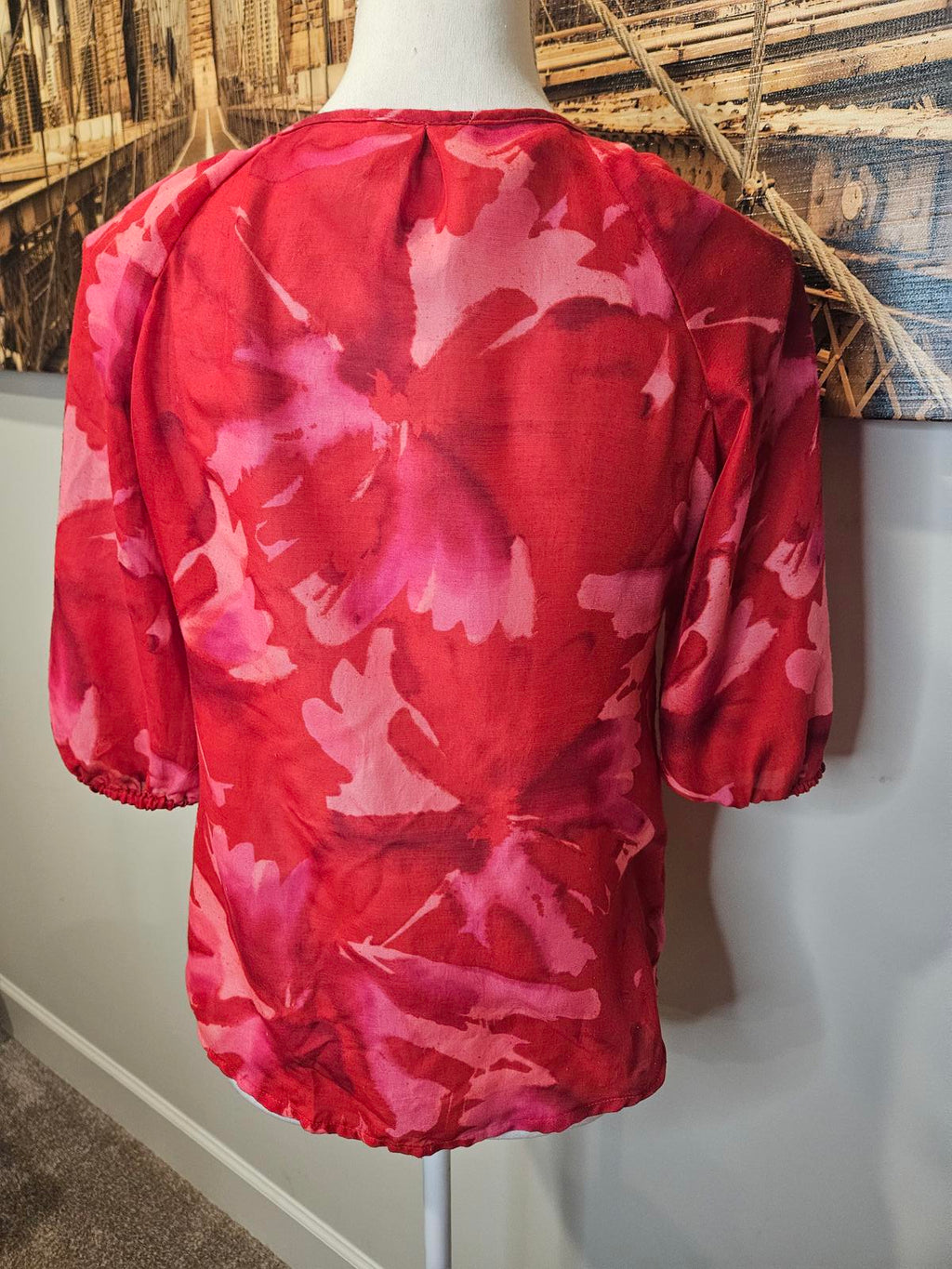 Loft Stylish Red Floral Blouse with Ruffles #448