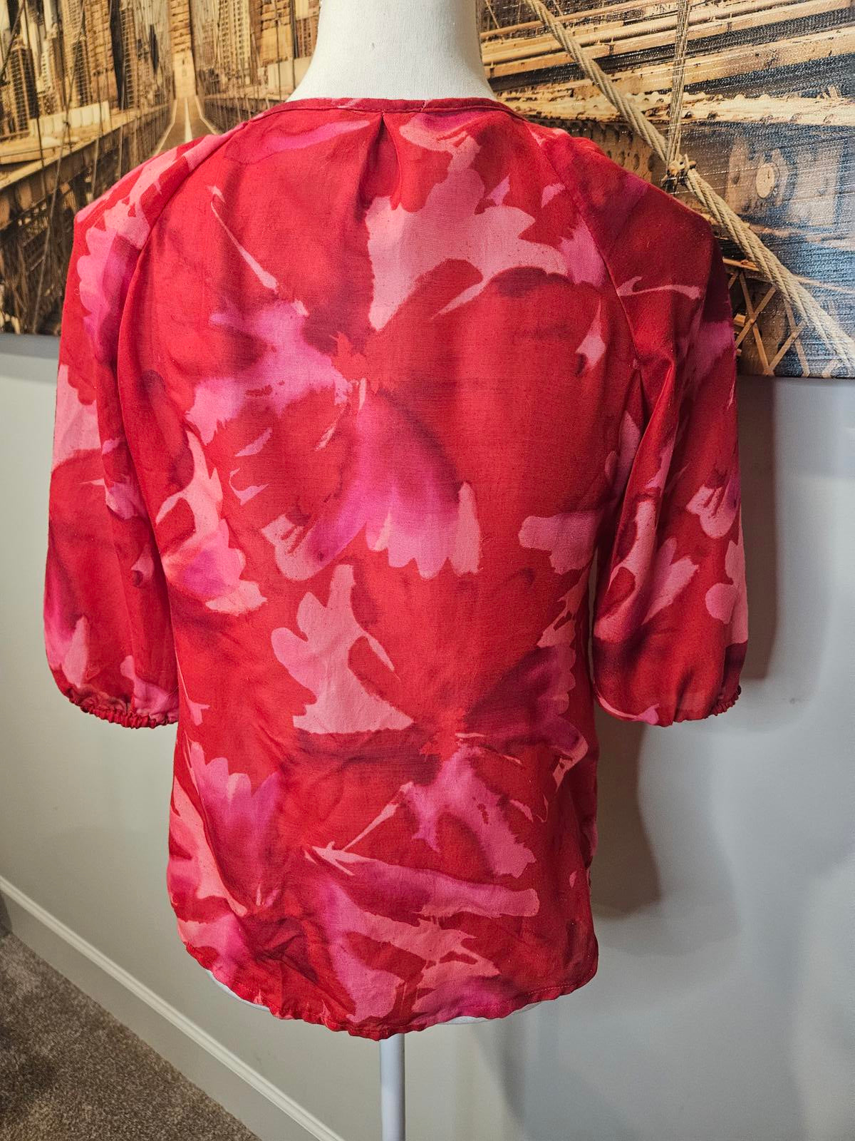Loft Stylish Red Floral Blouse with Ruffles #448