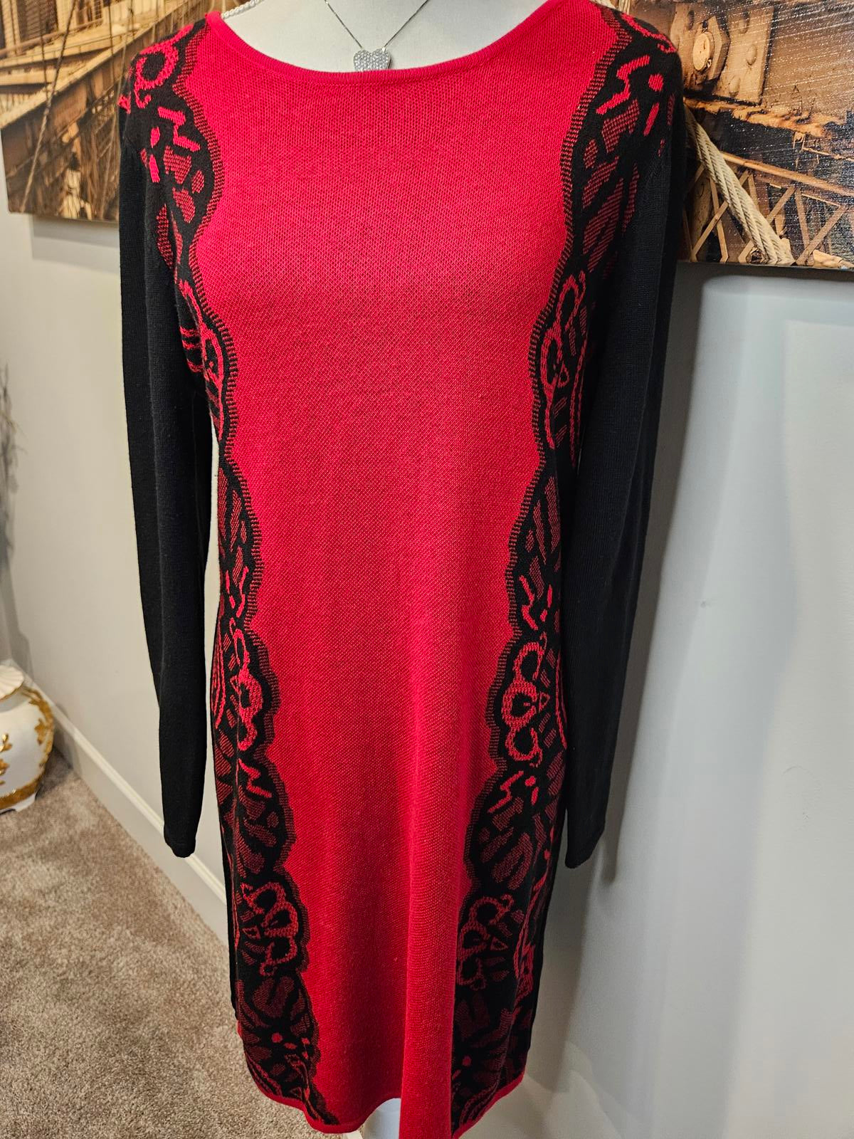 London Times Red & Black Long Sleeve Sweater Dress #352