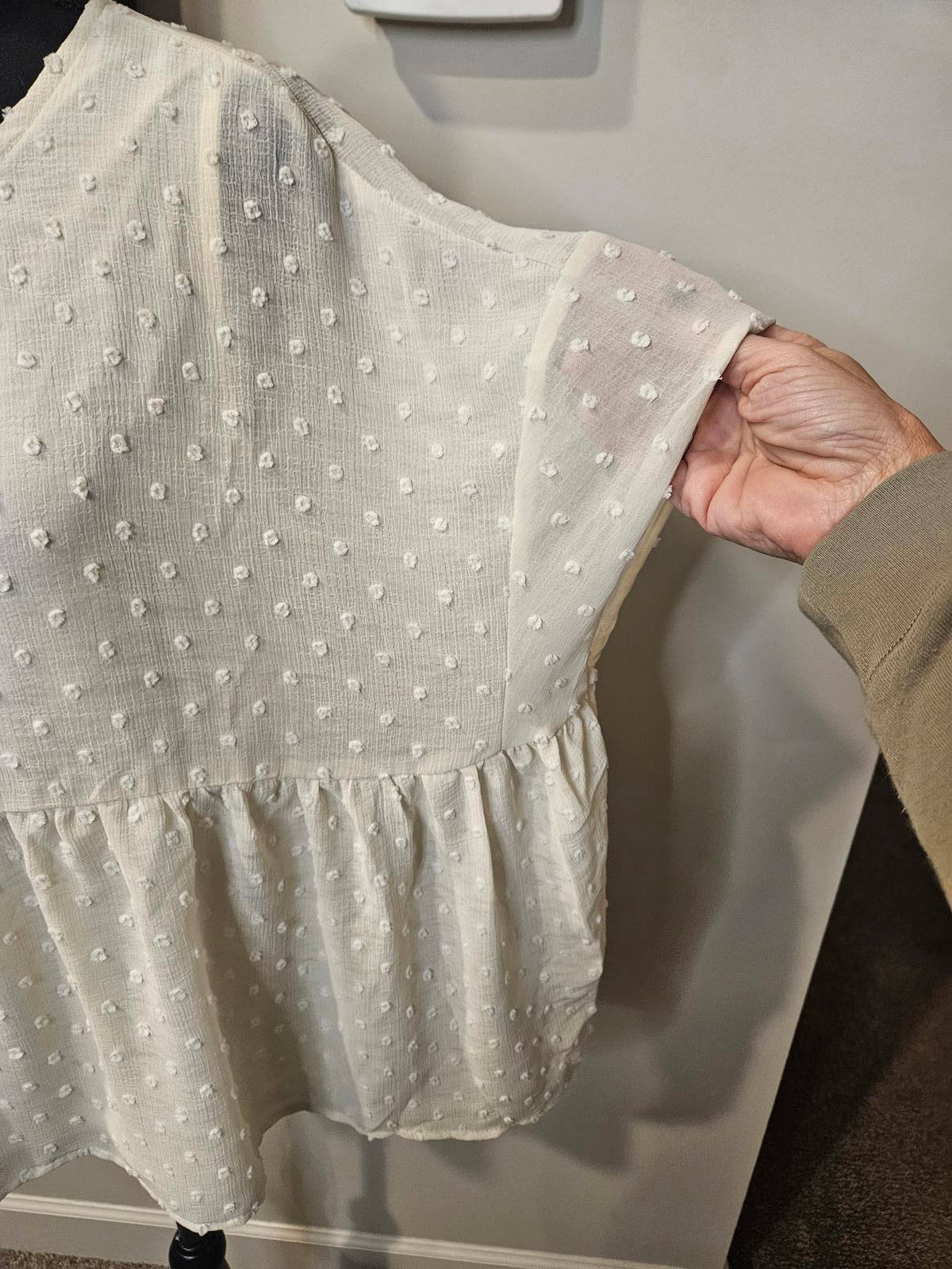Listicle Cream Peplum Top with Dot Texture #182