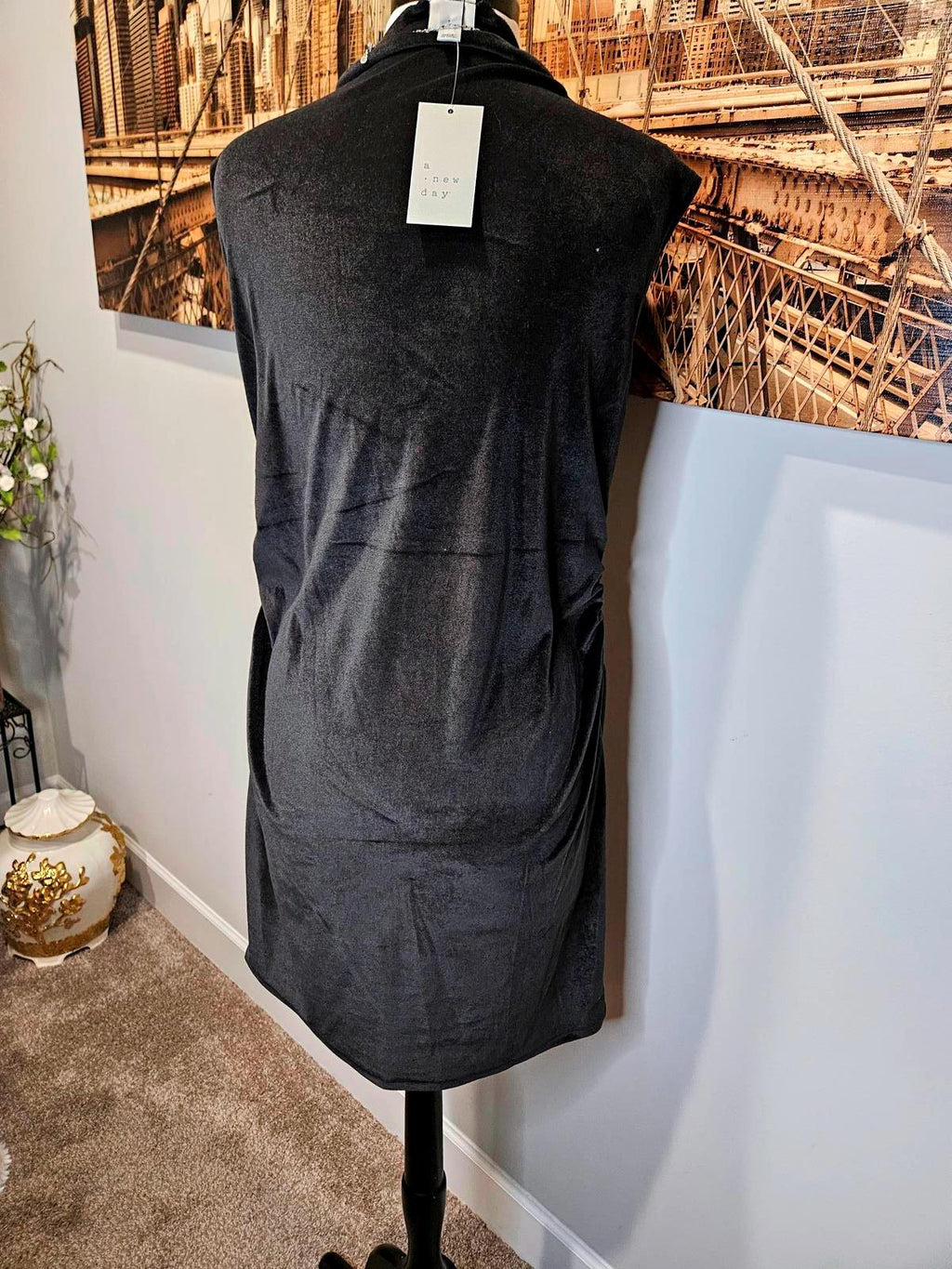 Nwt A new Day Black Sleeveless Dress with Draped Detail B3