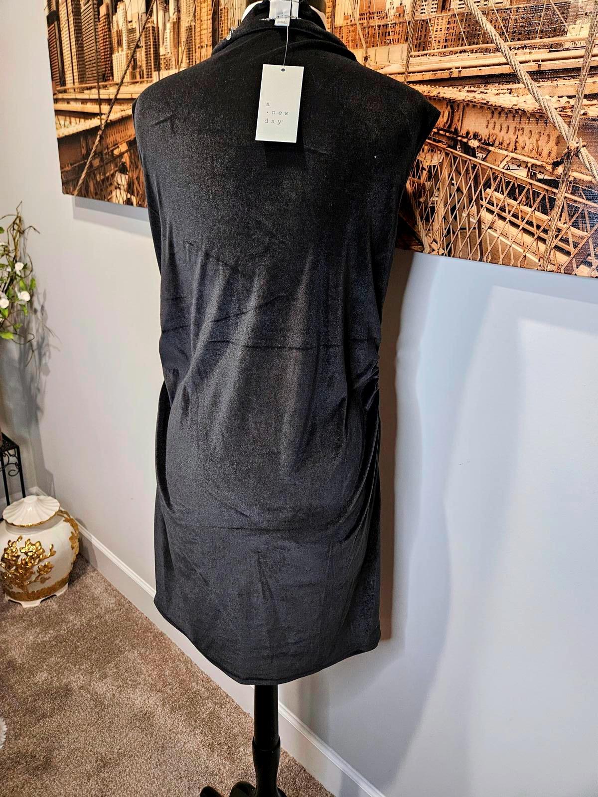 Nwt A new Day Black Sleeveless Dress with Draped Detail B3