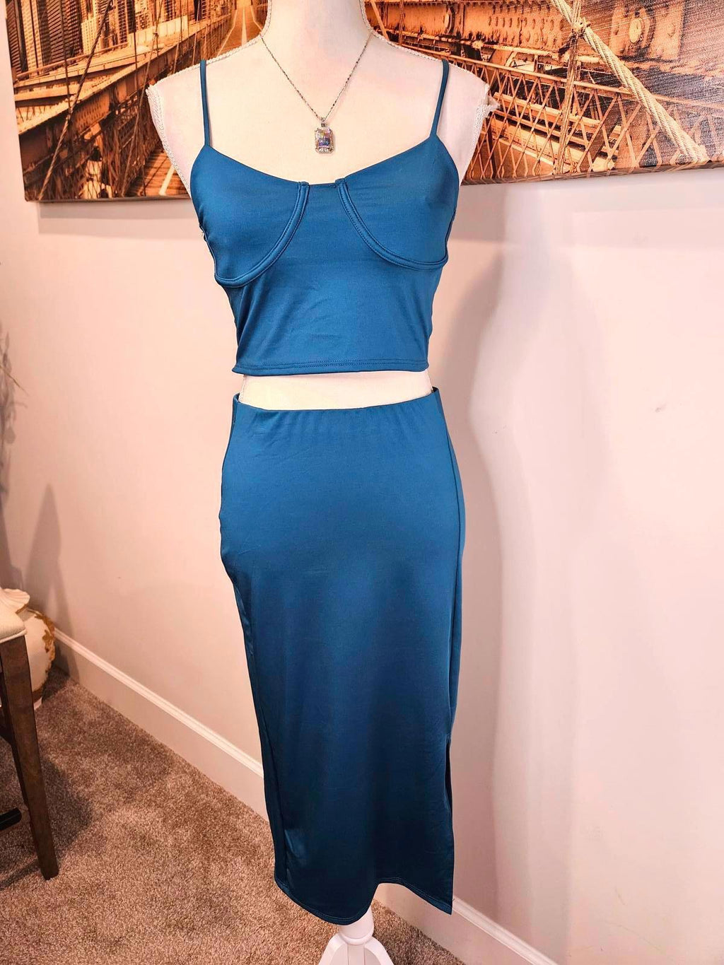 Nwt 21 Saints Aqua Two-Piece Set - Crop Top and Midi Skirt 1050
