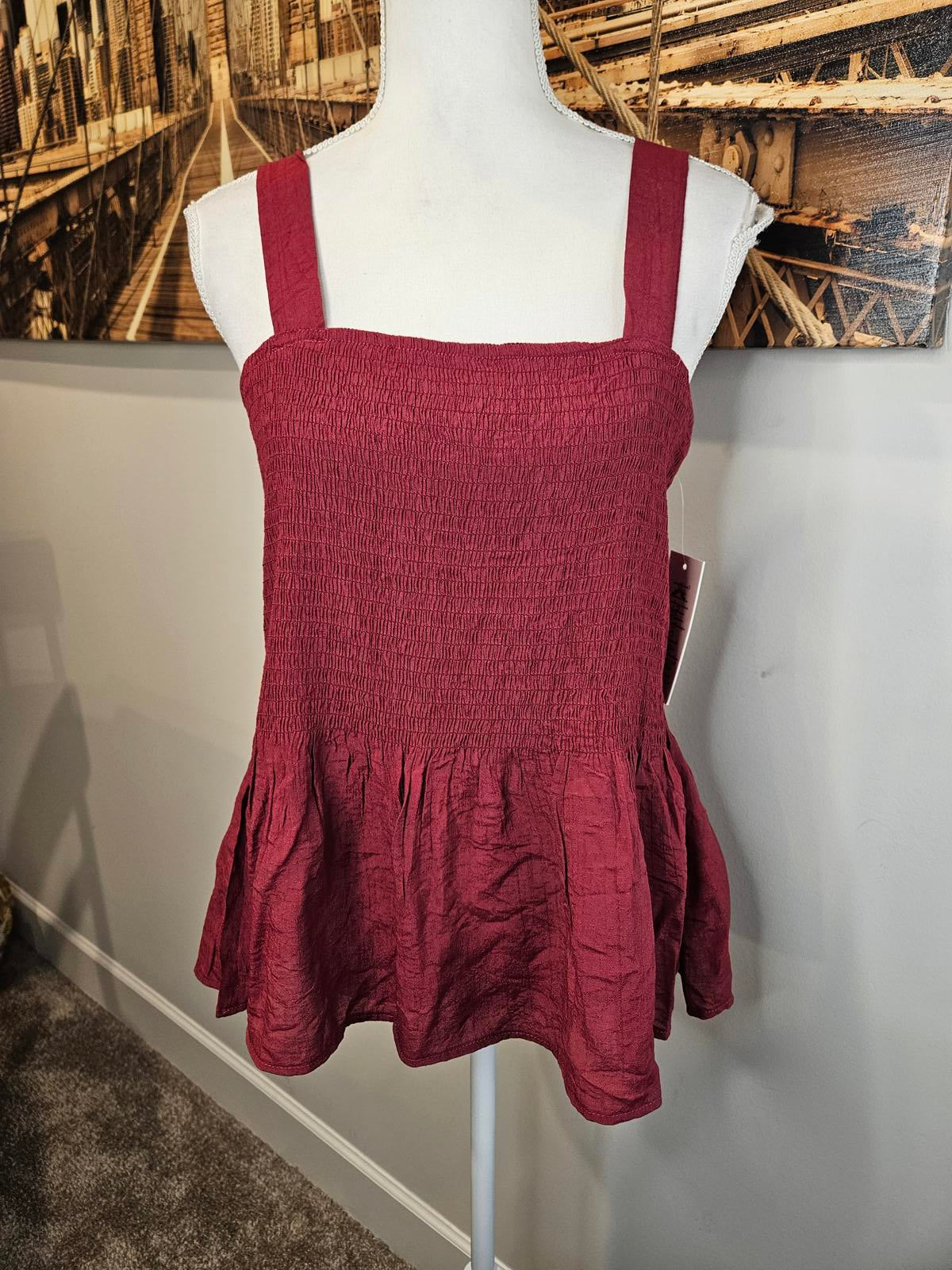 Nanette Lepore Women's Smocked Peplum Top - Size M - Moroccan Rose 497