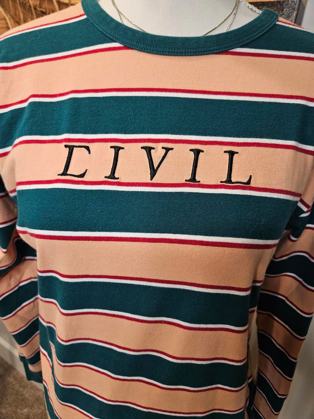Men's Civil Regime Long Sleeve Striped Crew Neck Tee #571