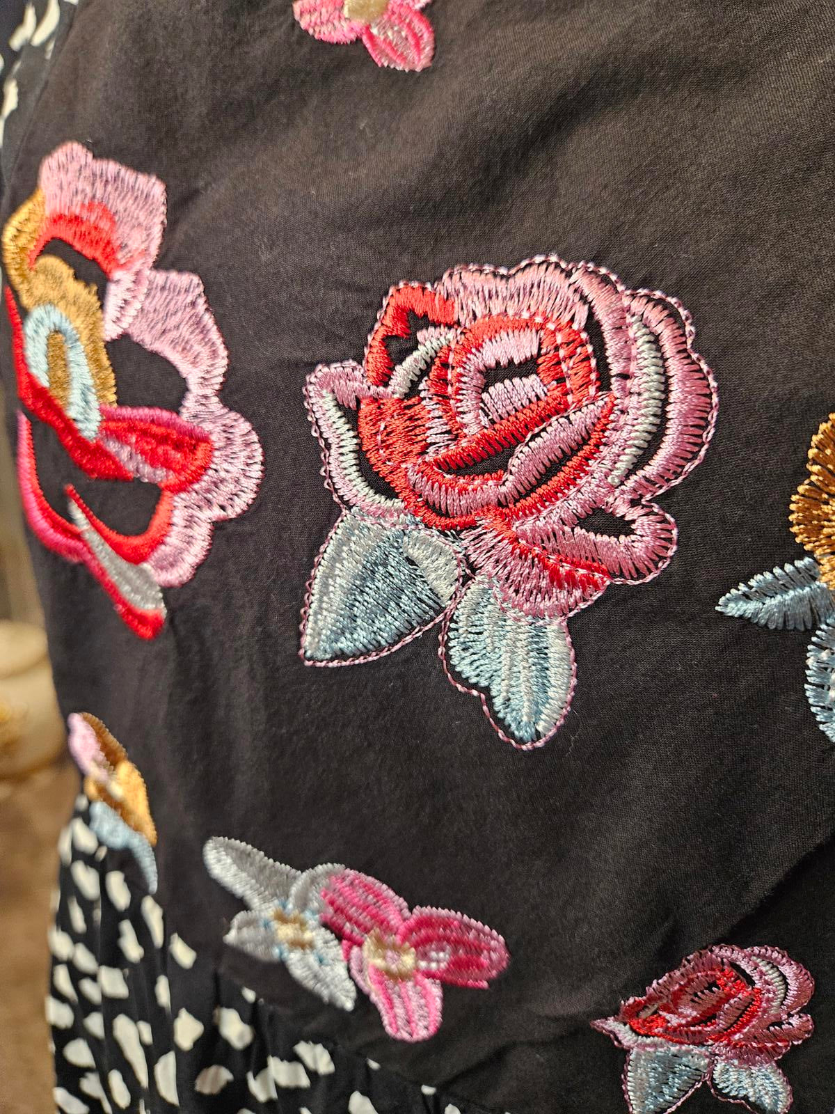Kirundo Floral Embroidered Polka Dot Dress #190