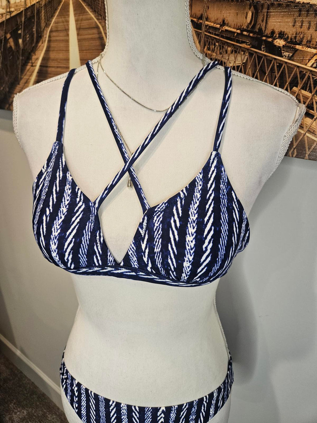Nwot Cupshe Get Strappy Navy Striped Bikini #230
