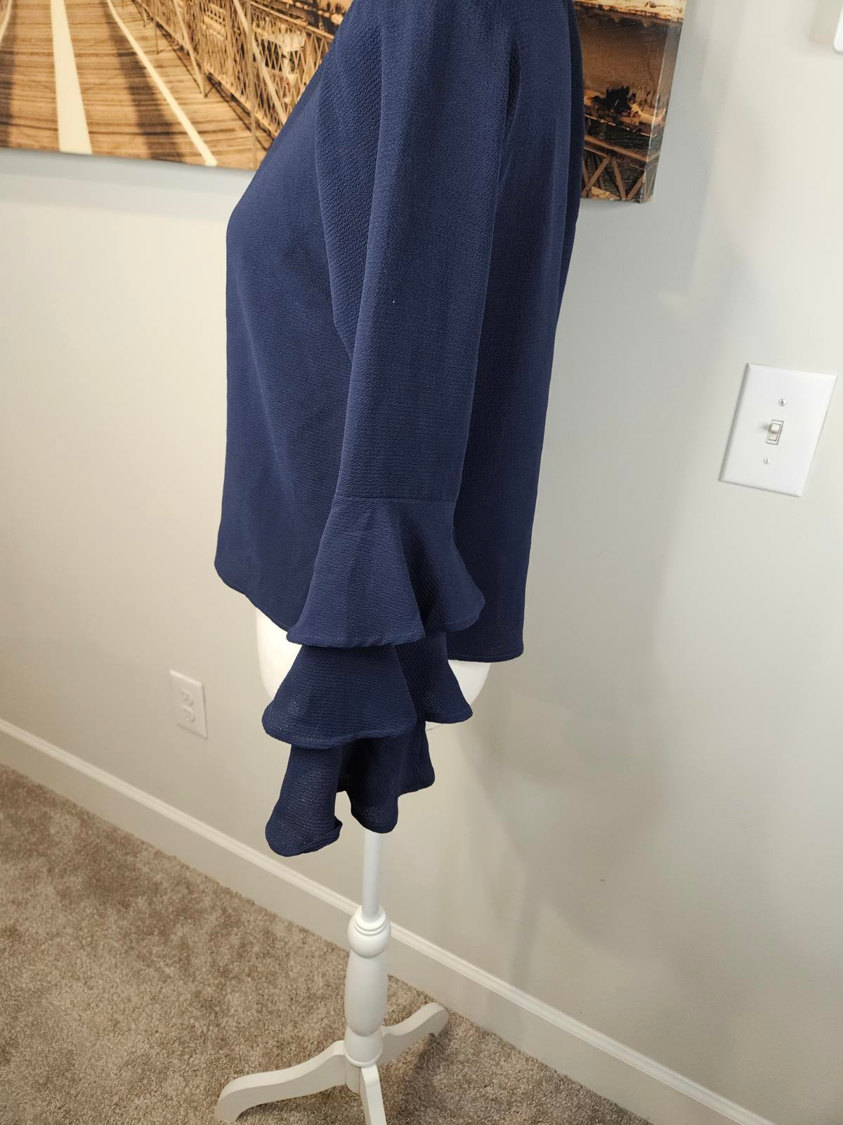 Nwot Meraki Chic Navy Ruffle Sleeve Top #766