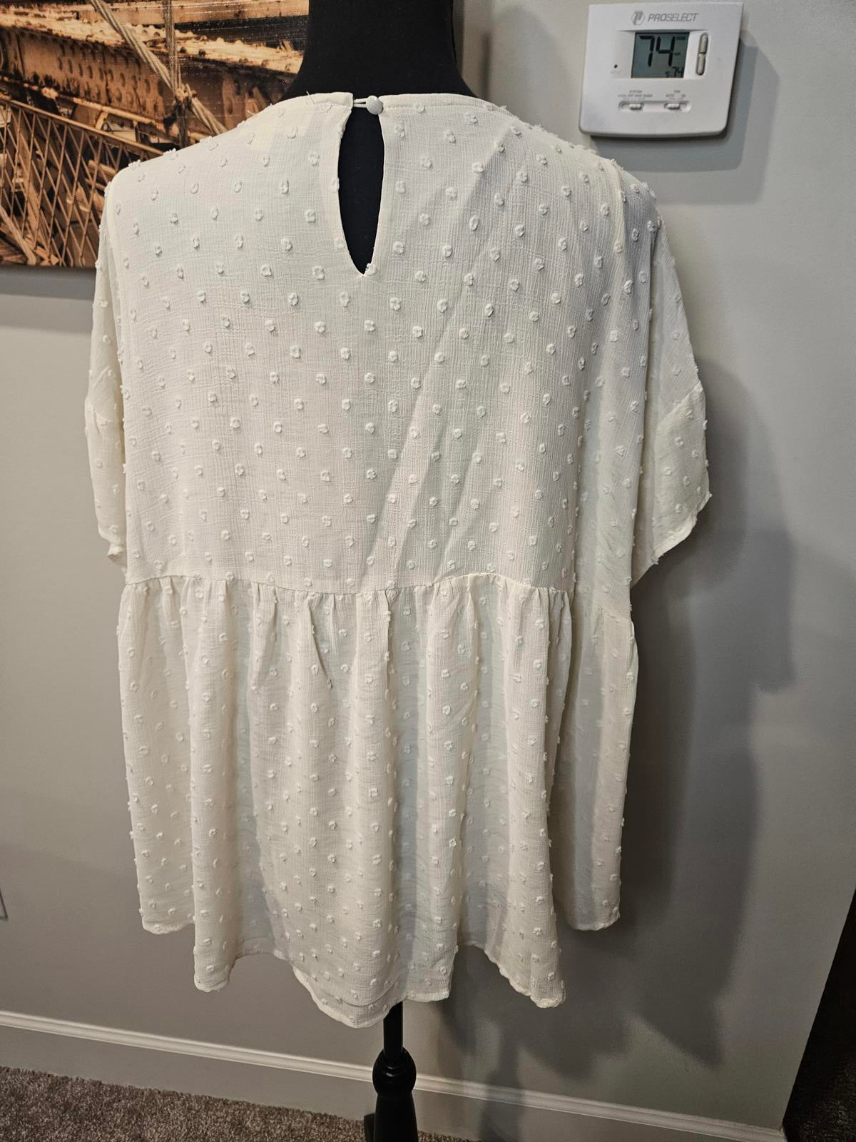 Listicle Cream Peplum Top with Dot Texture #182