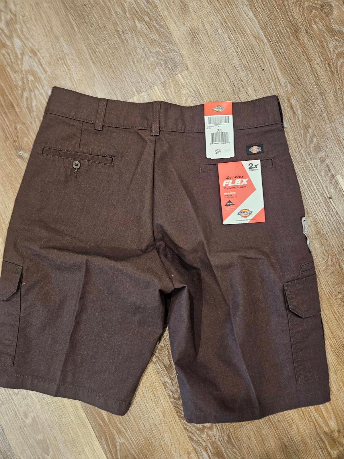 Nwt Dickies Flex Fit Brown Cargo Shorts for Men 34