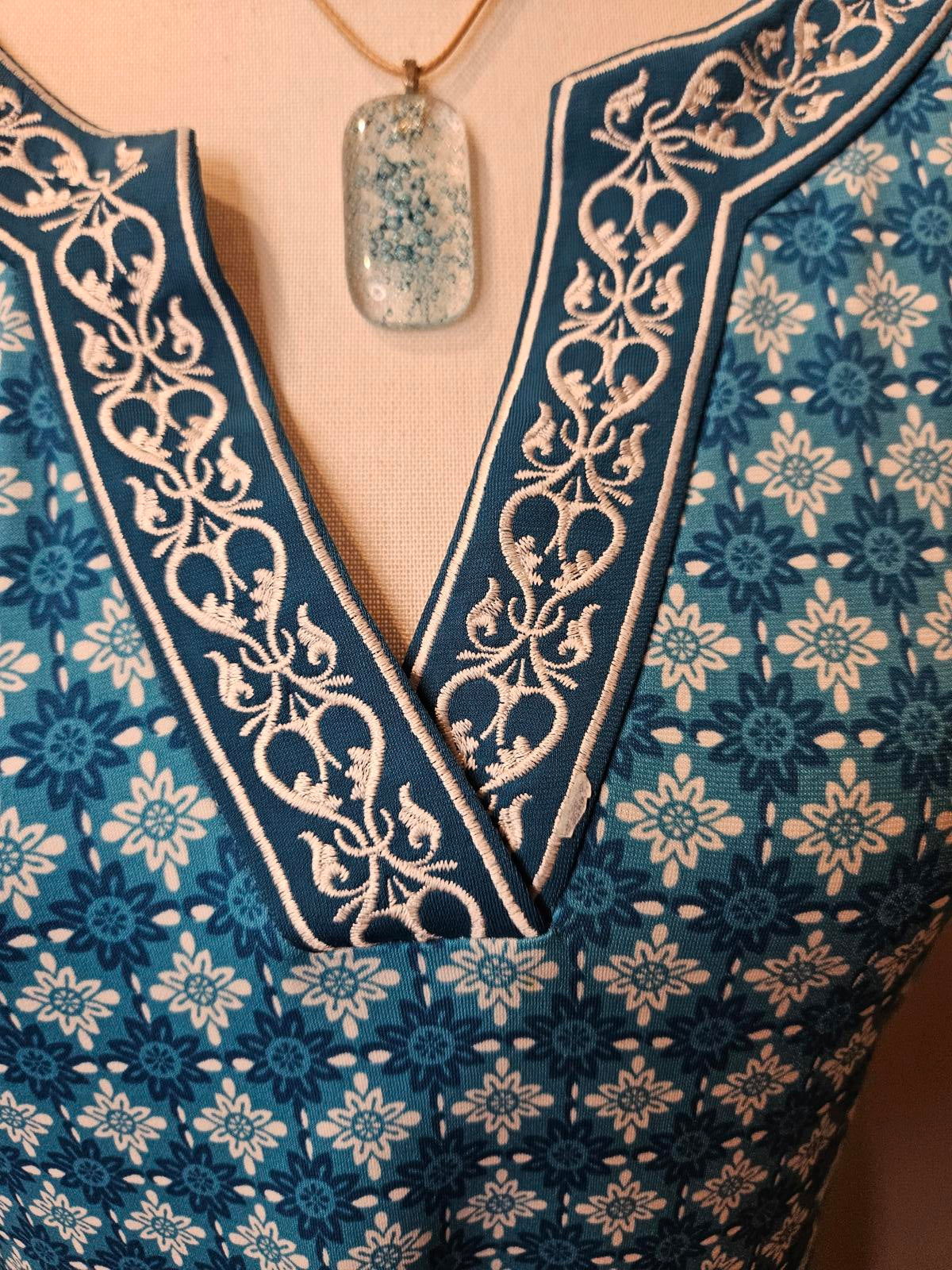 Magnolia Grace Stylish Blue Patterned Summer Dress #234