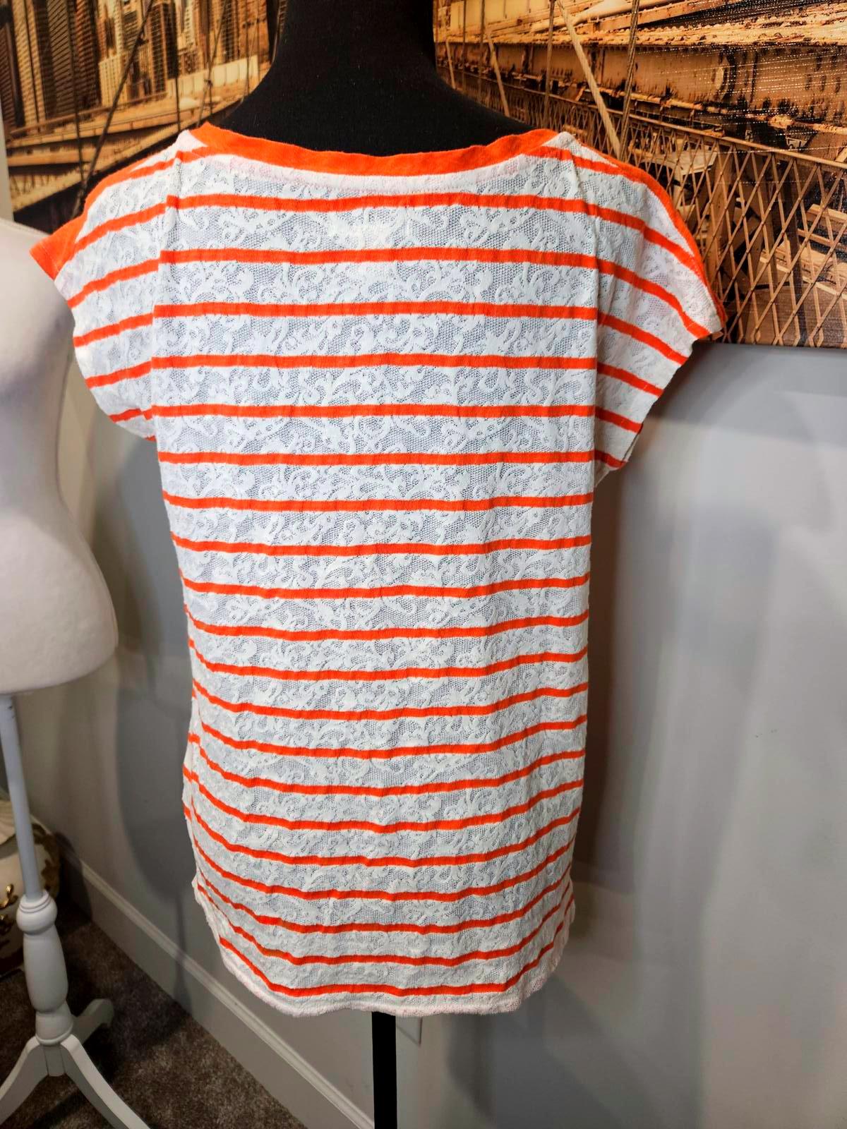 Lucky Brand Women's Striped Lace Short Sleeve T-Shirt Size S 480