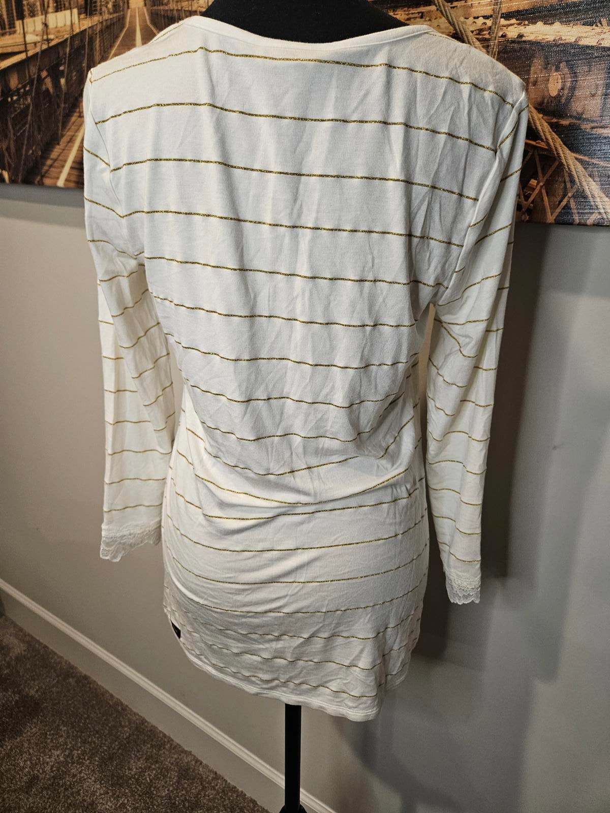 Matilda Jane Gold Striped Long Sleeve Top w/ Lace Trim #361