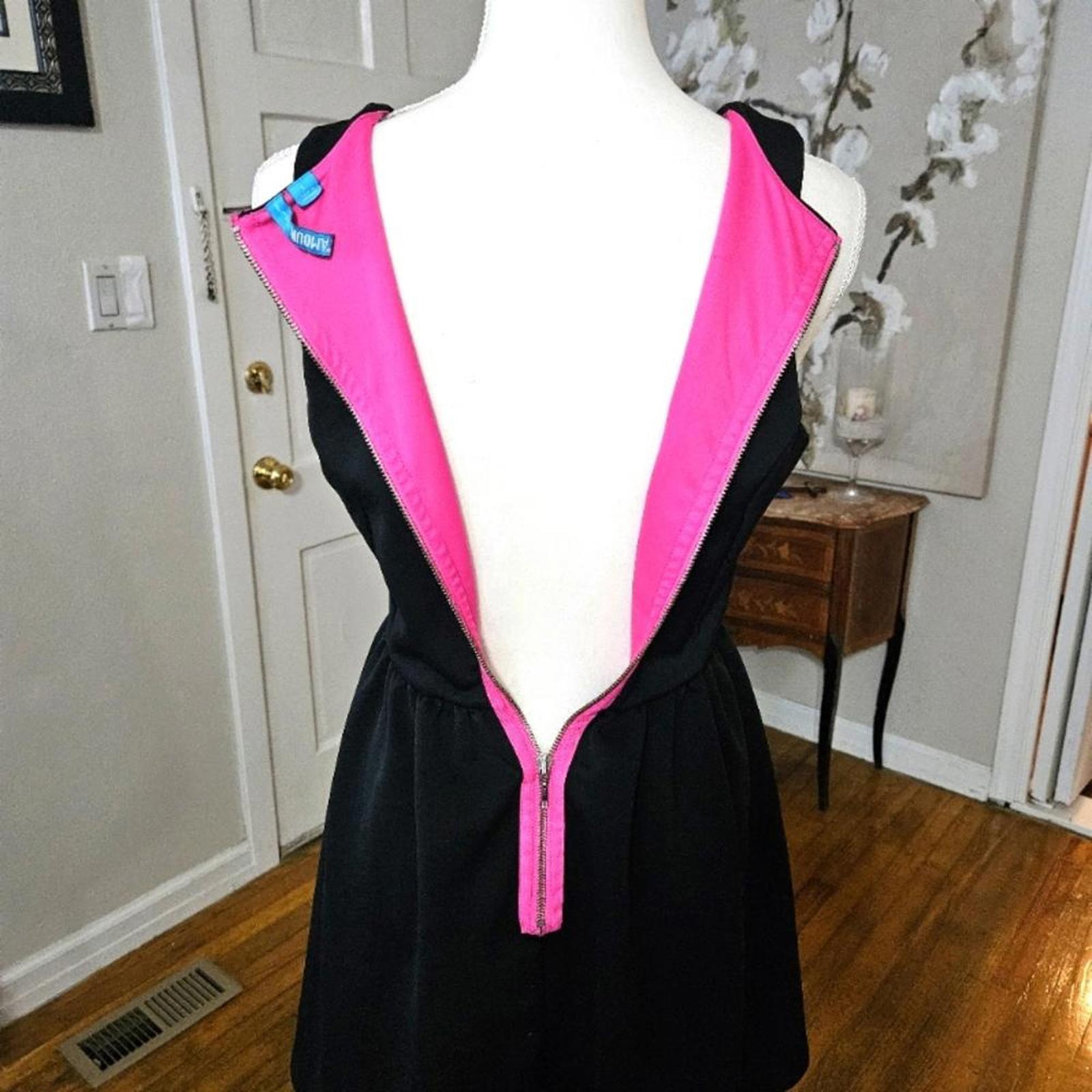 L'Amour Black and Pink Flared Mini Dress #H24