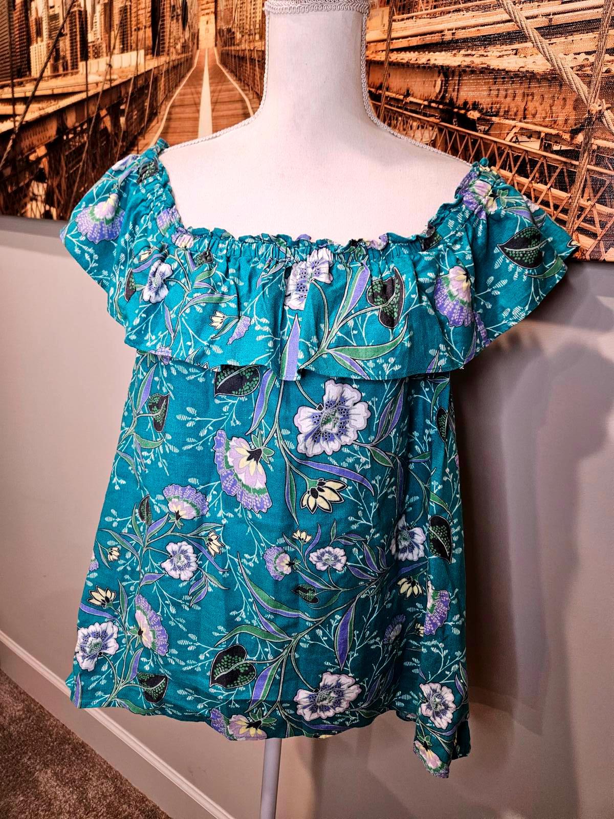 LOFT Linen Floral Off-Shoulder Blouse - Size L 1123
