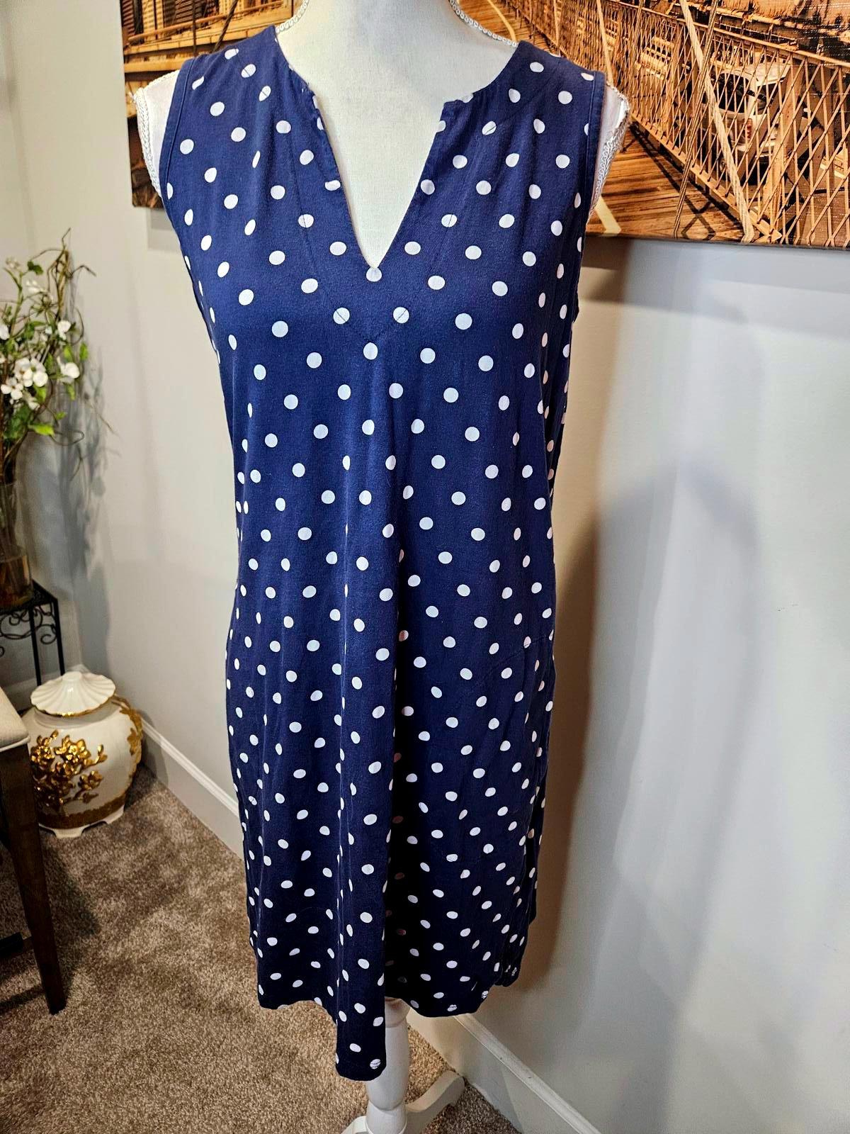 Lands' End Navy Blue Polka Dot Cotton Dress S 6/8