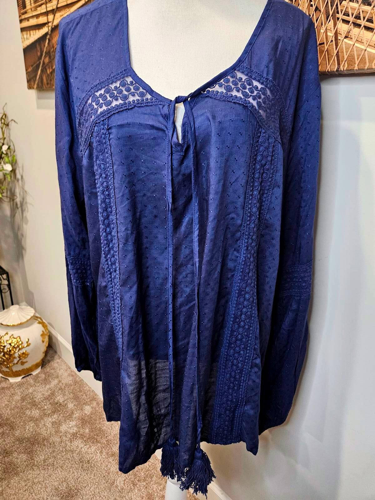 Nwt A Beautiful Soul Navy Blue Long Sleeve Blouse 22/24 1187