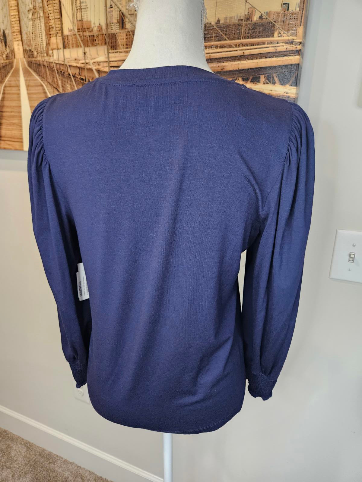 Nwt 1 State Navy Blue Long Sleeve Top with Smocked Cuffs #738