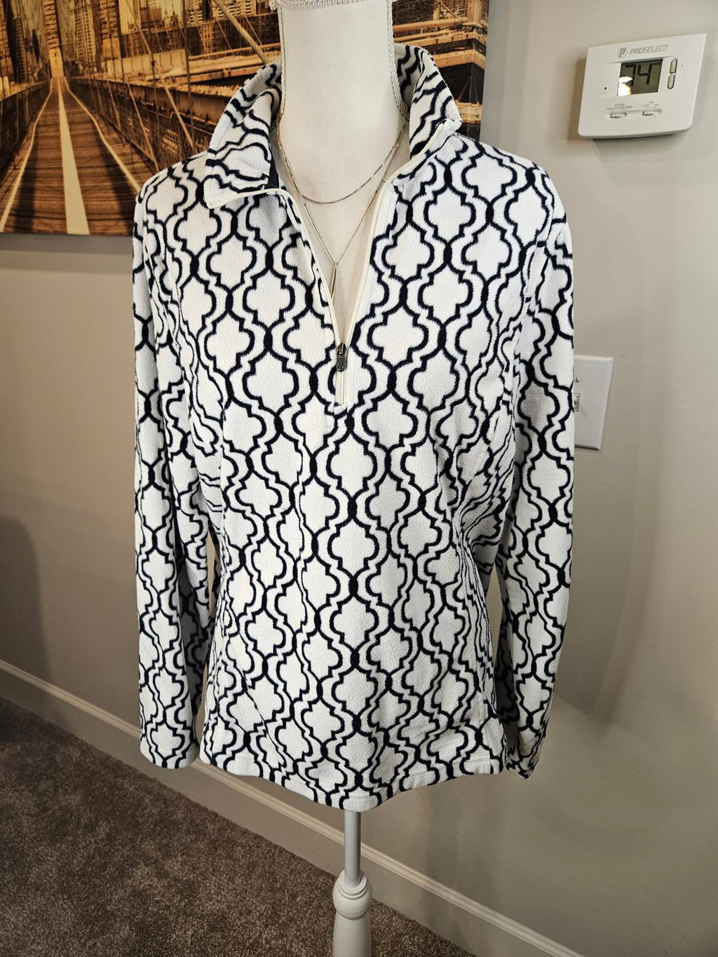 Land's End Cozy Quarter Zip Fleece Pullover - Chic Pattern