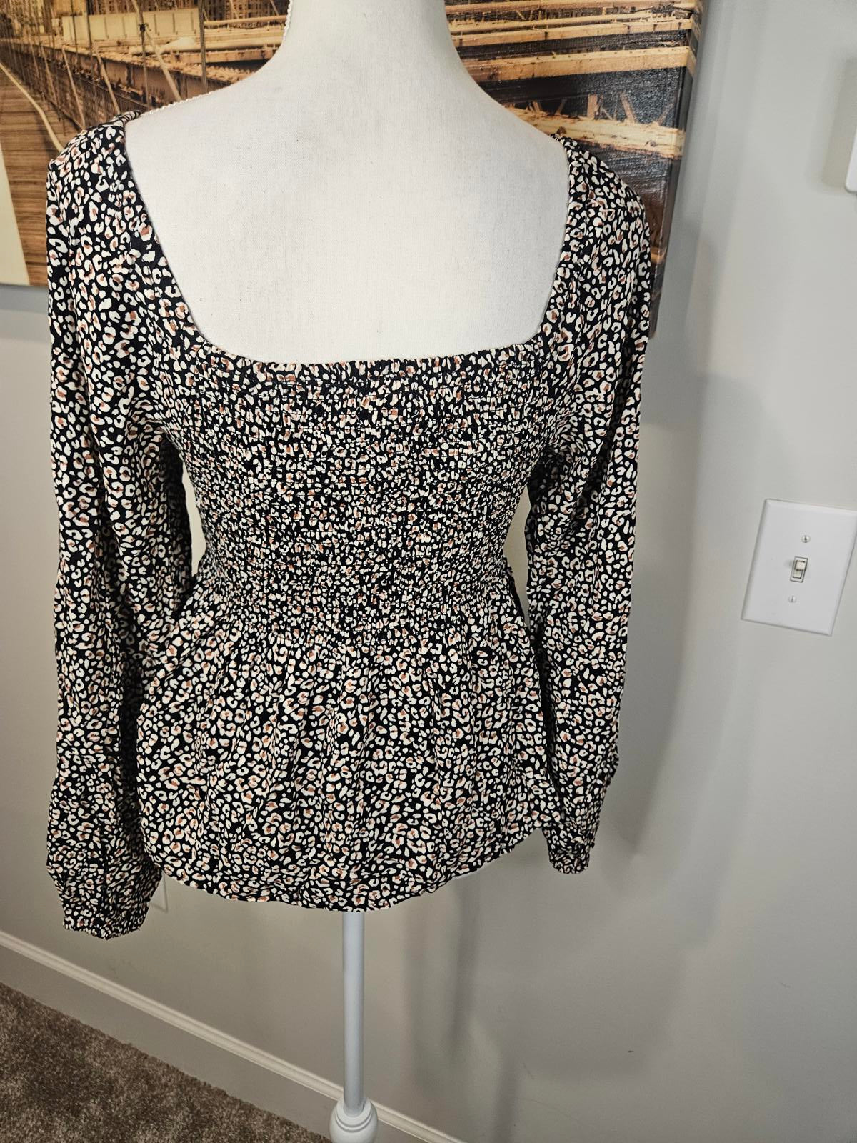 Nwot Japna 100% Rayon Leopard Print Peplum Top - Size S #715