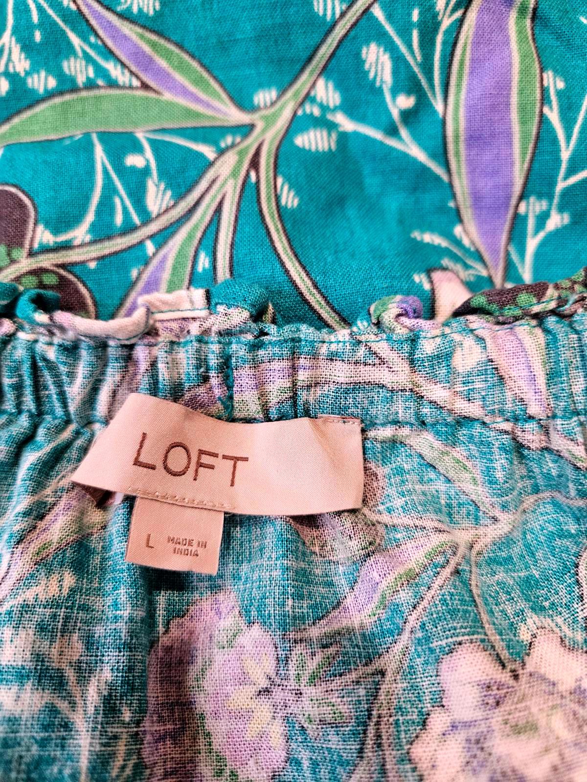 LOFT Linen Floral Off-Shoulder Blouse - Size L 1123