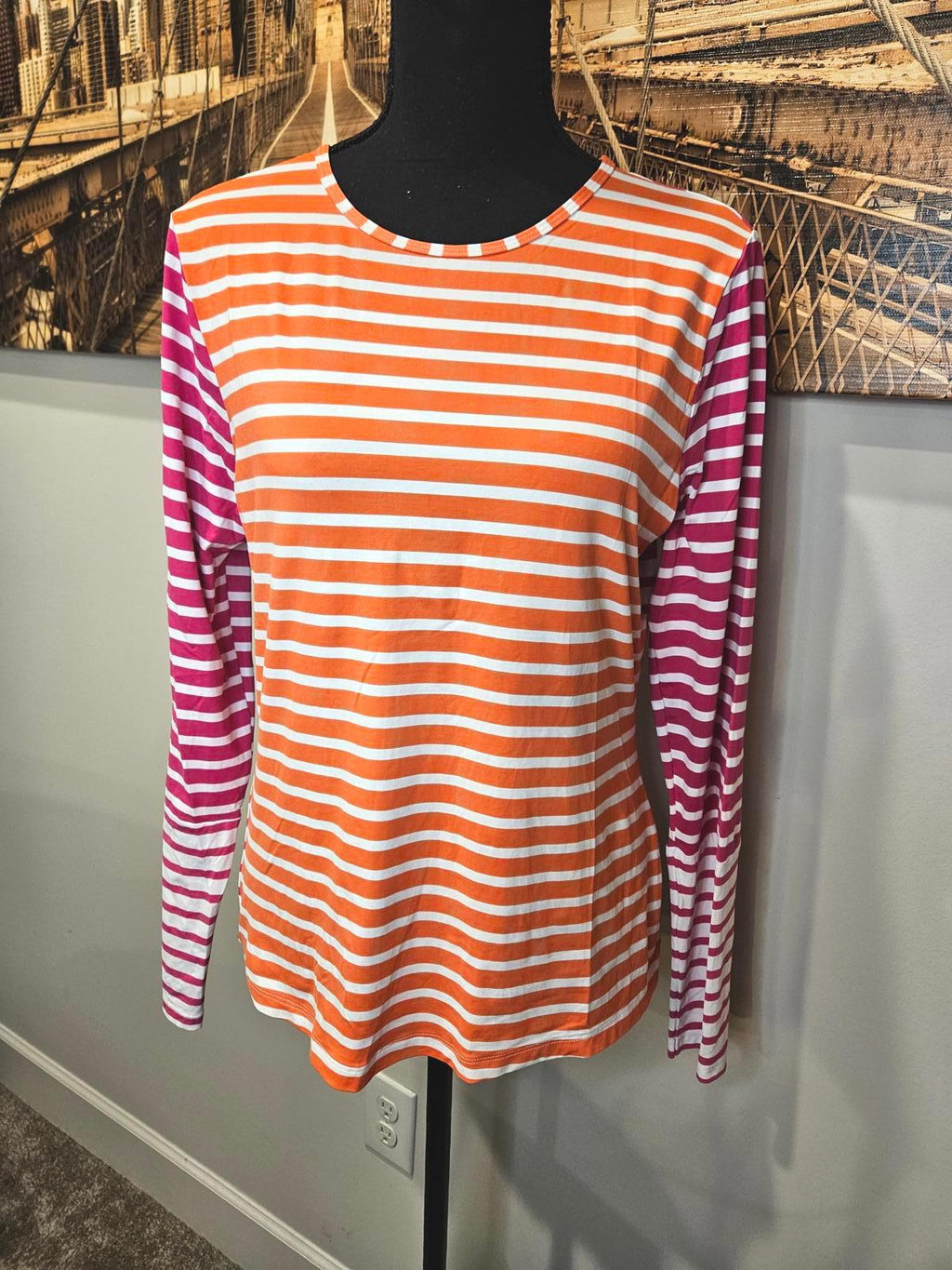 Lands' End Activewear Striped Long Sleeve Shirt Size S 6-8