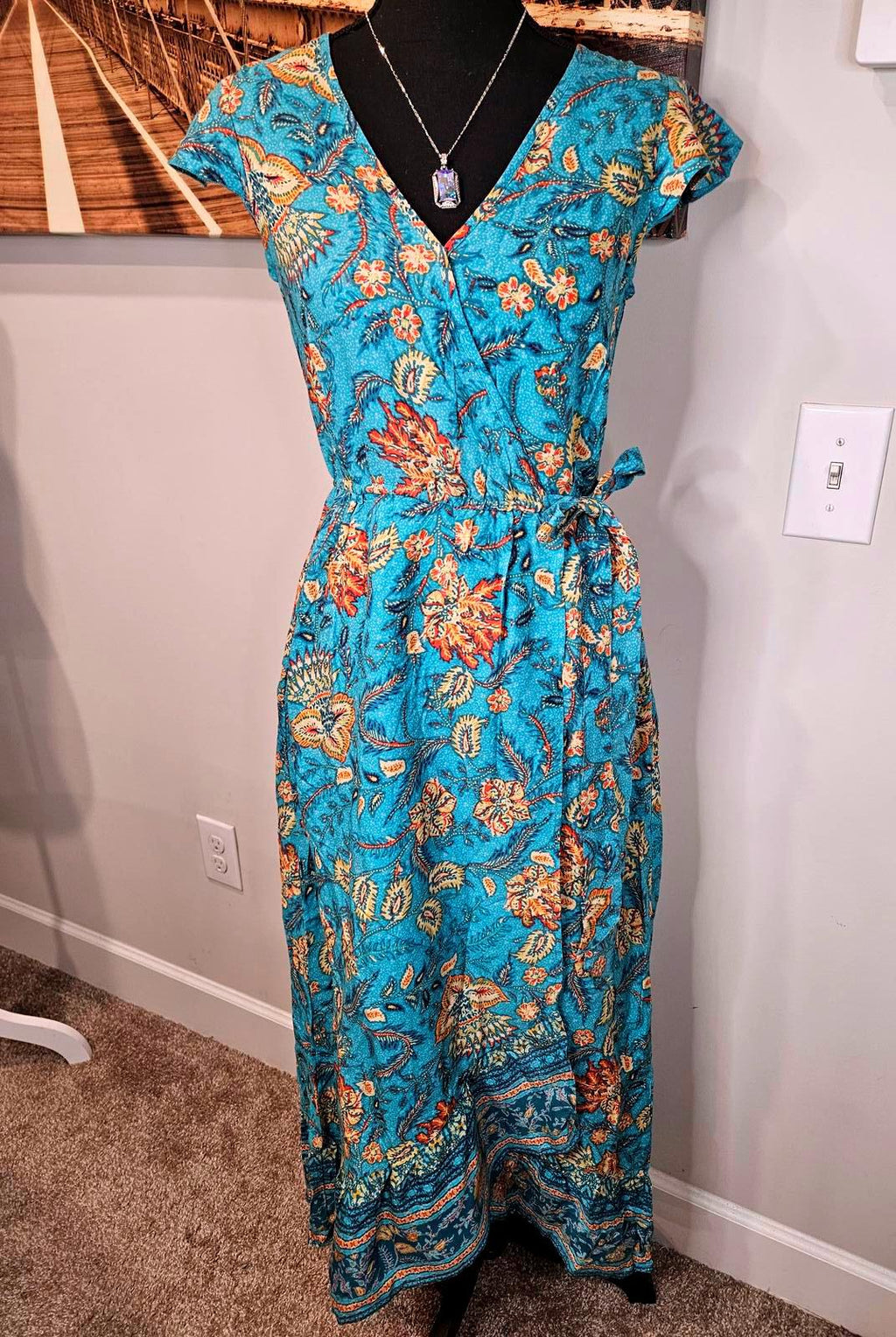 Nwot Band of the Free Vibrant Floral Wrap Maxi Dress #725