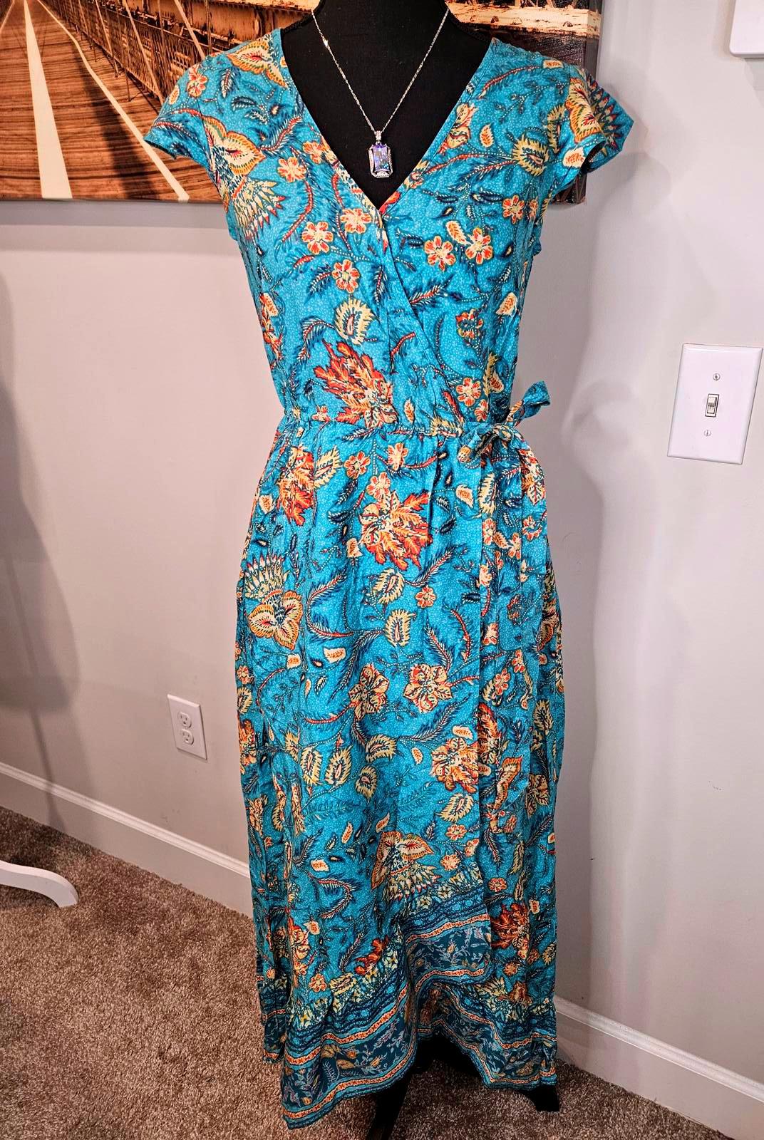 Nwot Band of the Free Vibrant Floral Wrap Maxi Dress #725